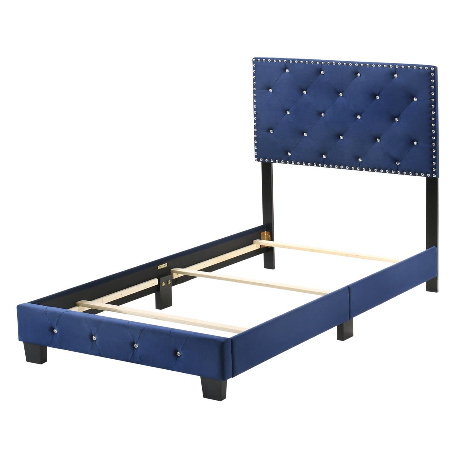 Modern Navy Blue Twin Panel Bed - Stylish Indoor Bedroom Furniture for Small Spaces | Perfect for Kids' Rooms, Guest Bedrooms & Studio Apartments