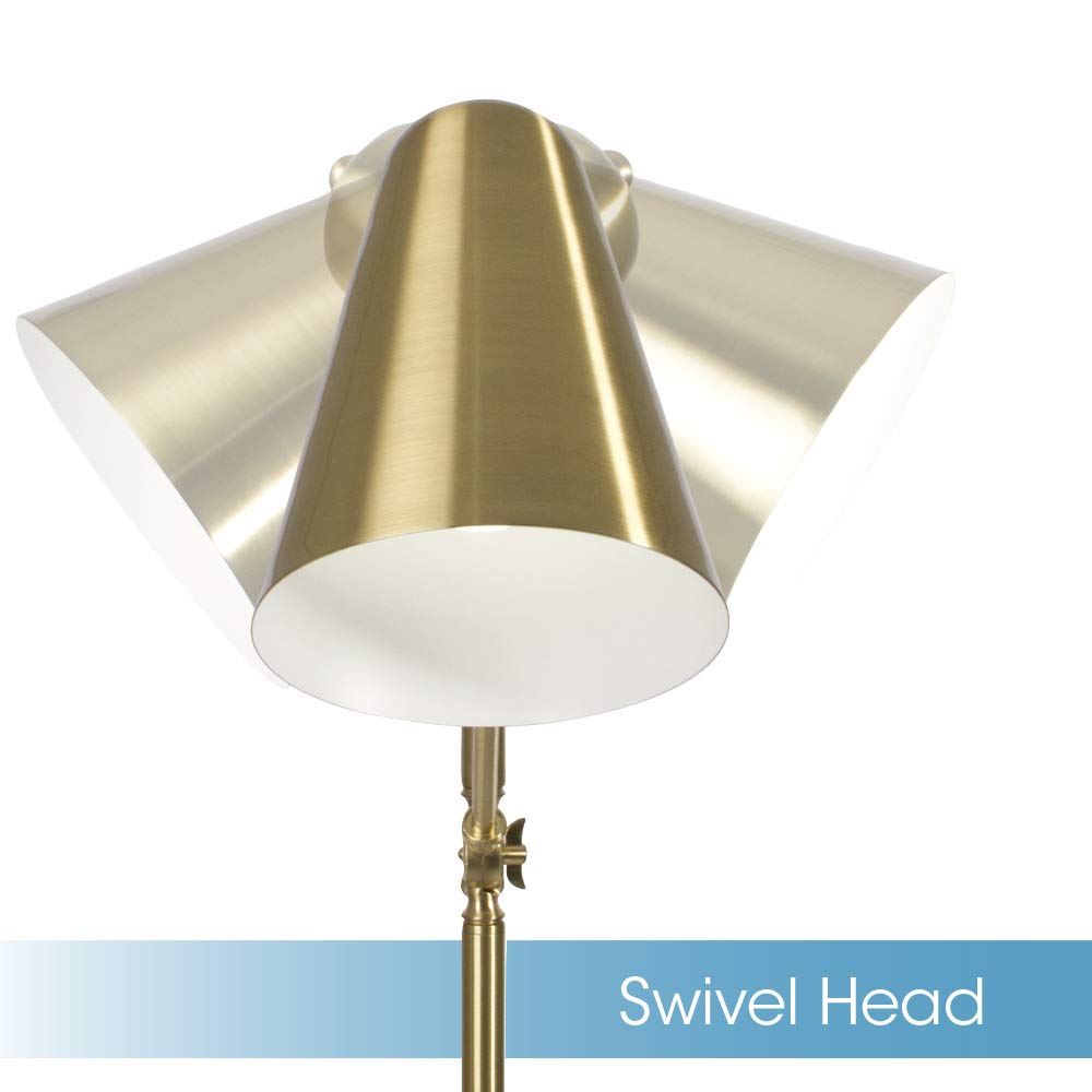 OttLite Archer Floor Lamp - Mid-Century Modern LED Floor Lamp with Adjustable Shade & Satin Brass Finish - Perfect for Living Room, Bedroom, or Office Reading Lighting