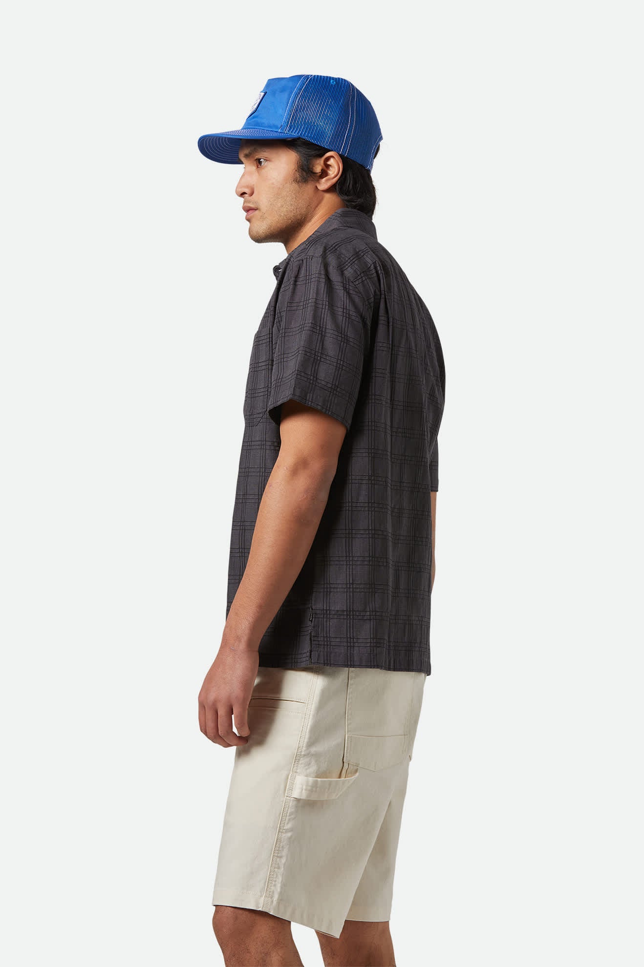 CRU Oxford Plaid Relaxed Short Sleeve Shirt for Men - Charcoal Black Checkered Casual Button Down Shirt | Perfect for Office, Business Casual, and Weekend Outings