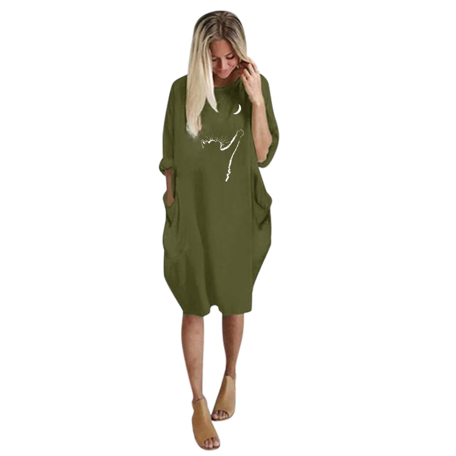 HAOREEKZ Women's Printed Long Sleeve Casual Dress with Pockets - Loose Fit Wild Floral Maxi Dress for Everyday Wear, Outdoor Activities & Vacation Outfits 2023