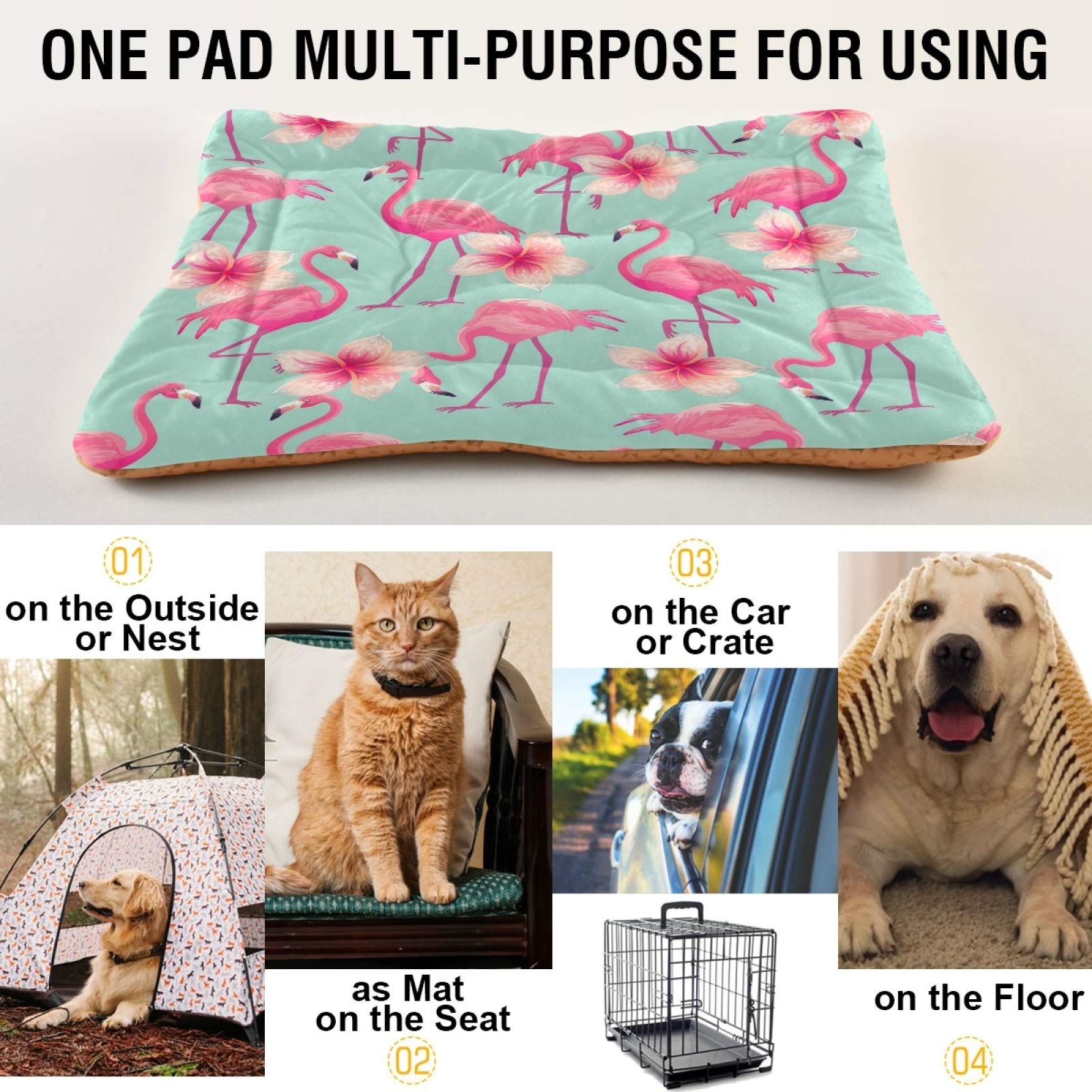 Pink Flamingo Dog Bed for Small & Medium Dogs - Ultra Soft Rectangle Pet Bed with Calming Design, 24x18 Inch - Perfect for Indoor Use in Living Room or Bedroom