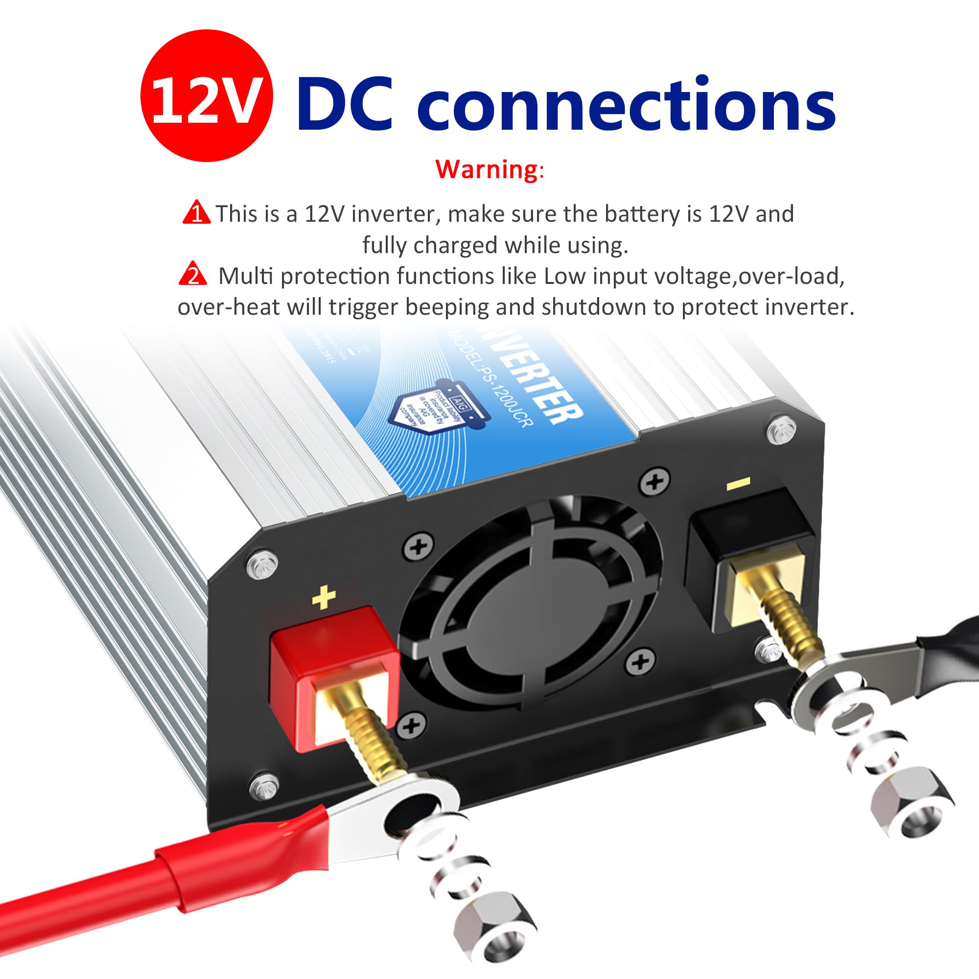 1200W Pure Sine Wave Power Inverter 12V DC to 120V AC with USB-C PD30W & QC3.0 Fast Charging - Compatible with Lithium Batteries, RVs, Solar Systems, Cars - UL Certified with Fuses & Wired Remote for Emergency Power & Outdoor Use
