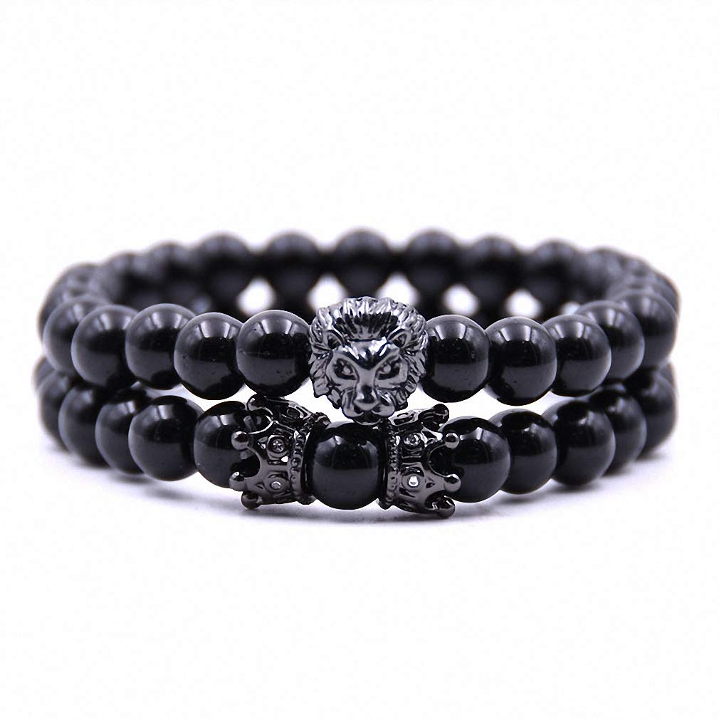 Lion Couple Bracelet Set - Matching His & Hers Crown Bracelets for Men and Women - Romantic Gift for Couples, Anniversaries, and Valentine's Day