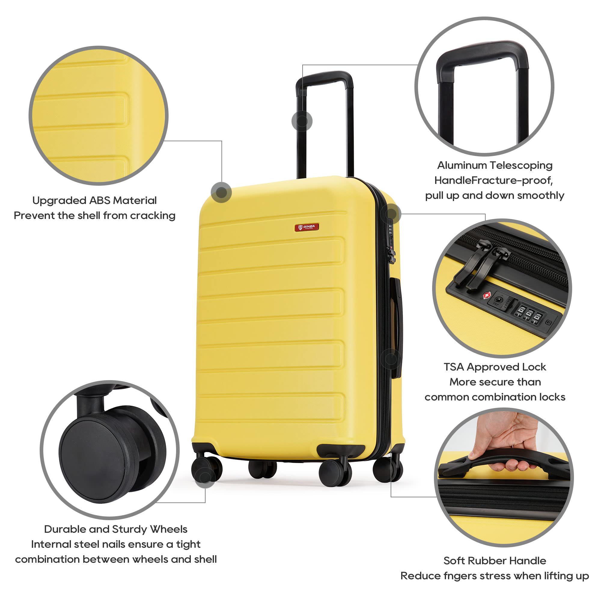ABS Luggage with TSA Locks - 28-Inch Large Expandable Suitcase, Yellow Spinner with Friction-Resistant Wheels | Perfect for International Travel & Business Trips