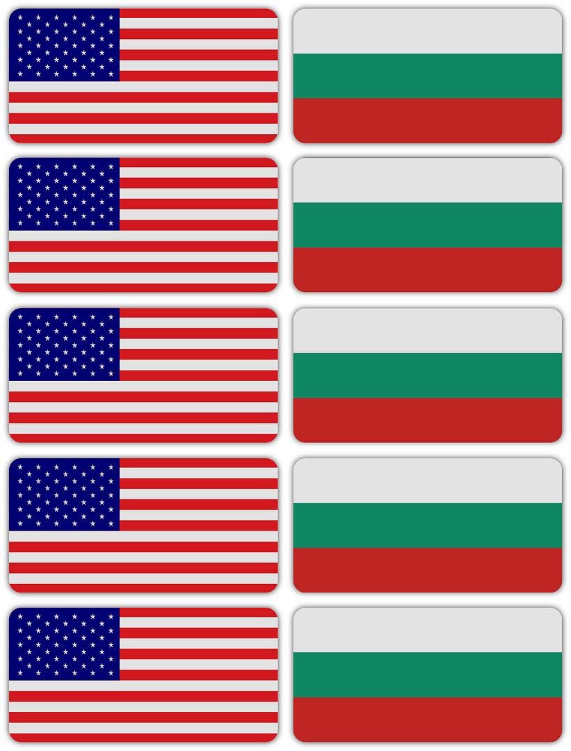 10-Pack 3M Reflective Bulgaria & USA Flag Decals - High Visibility Safety Stickers for Hard Hats, Helmets, Laptops, Bikes, Toolboxes - Perfect for Construction, Cycling, Work Safety & Patriotic Displays