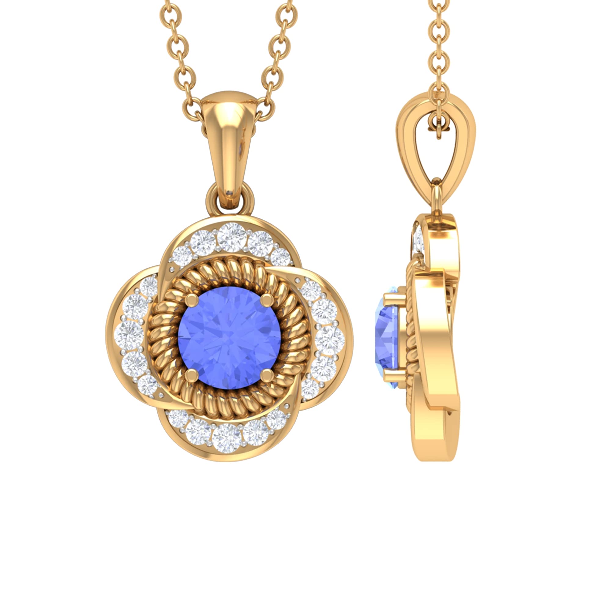 0.75 CT Natural Tanzanite & Diamond Floral Pendant Necklace for Women - 14K Solid Gold December Birthstone Jewelry | Elegant Gift for Anniversary, Birthday & Special Occasions