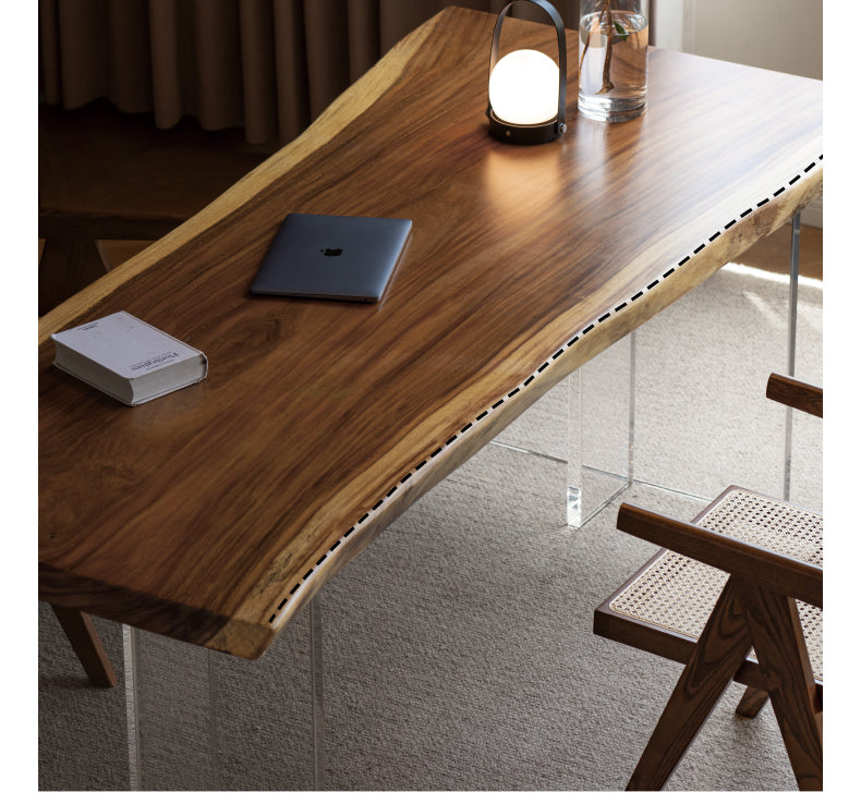 Premium Black Walnut Solid Wood Dining Table with Natural Edge - Large Top for Kitchen, Dining Room & Home Decor