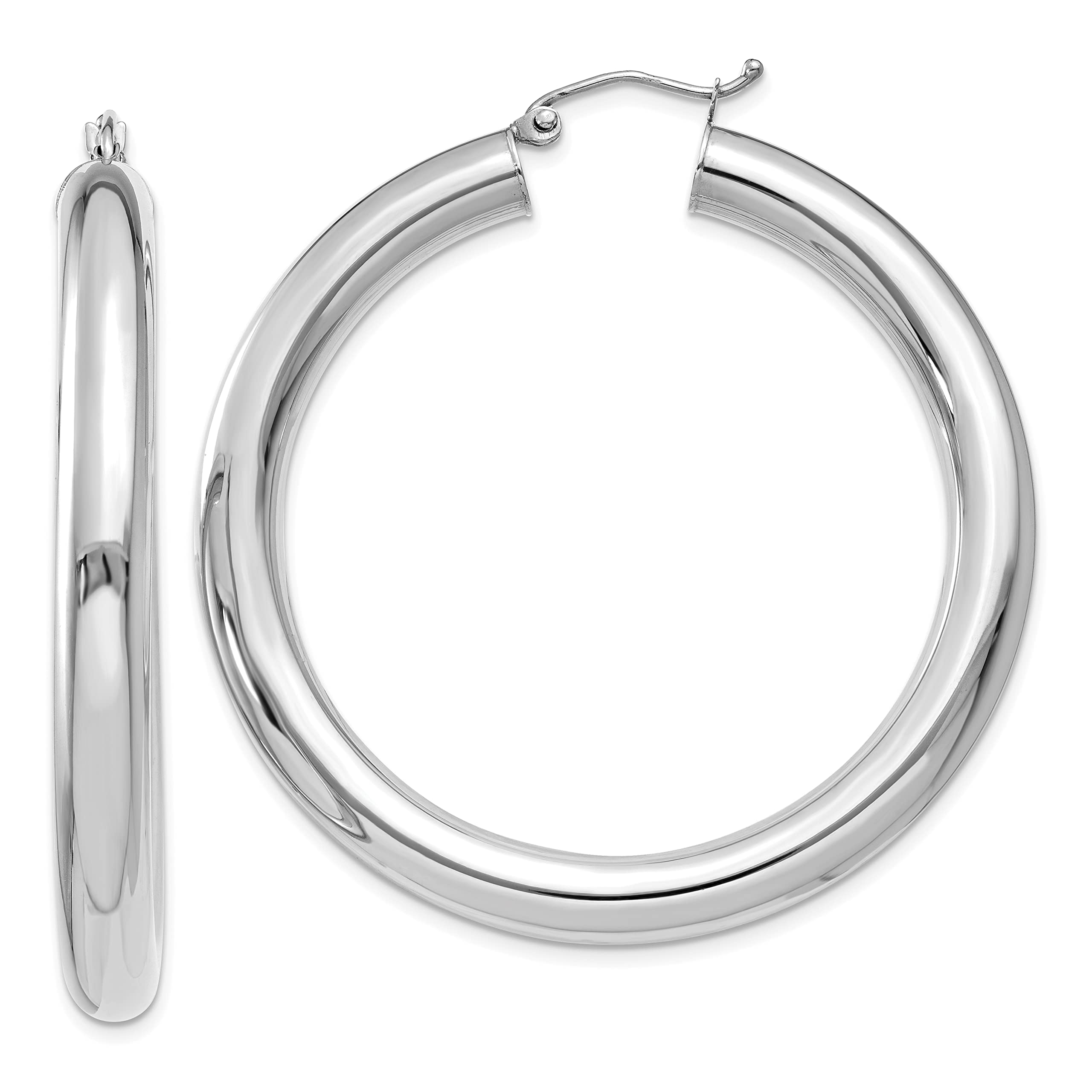 14K White Gold Lightweight Hoop Earrings for Women - 5mm Width, 45mm Diameter - Elegant Everyday Jewelry for Work, Party & Special Occasions