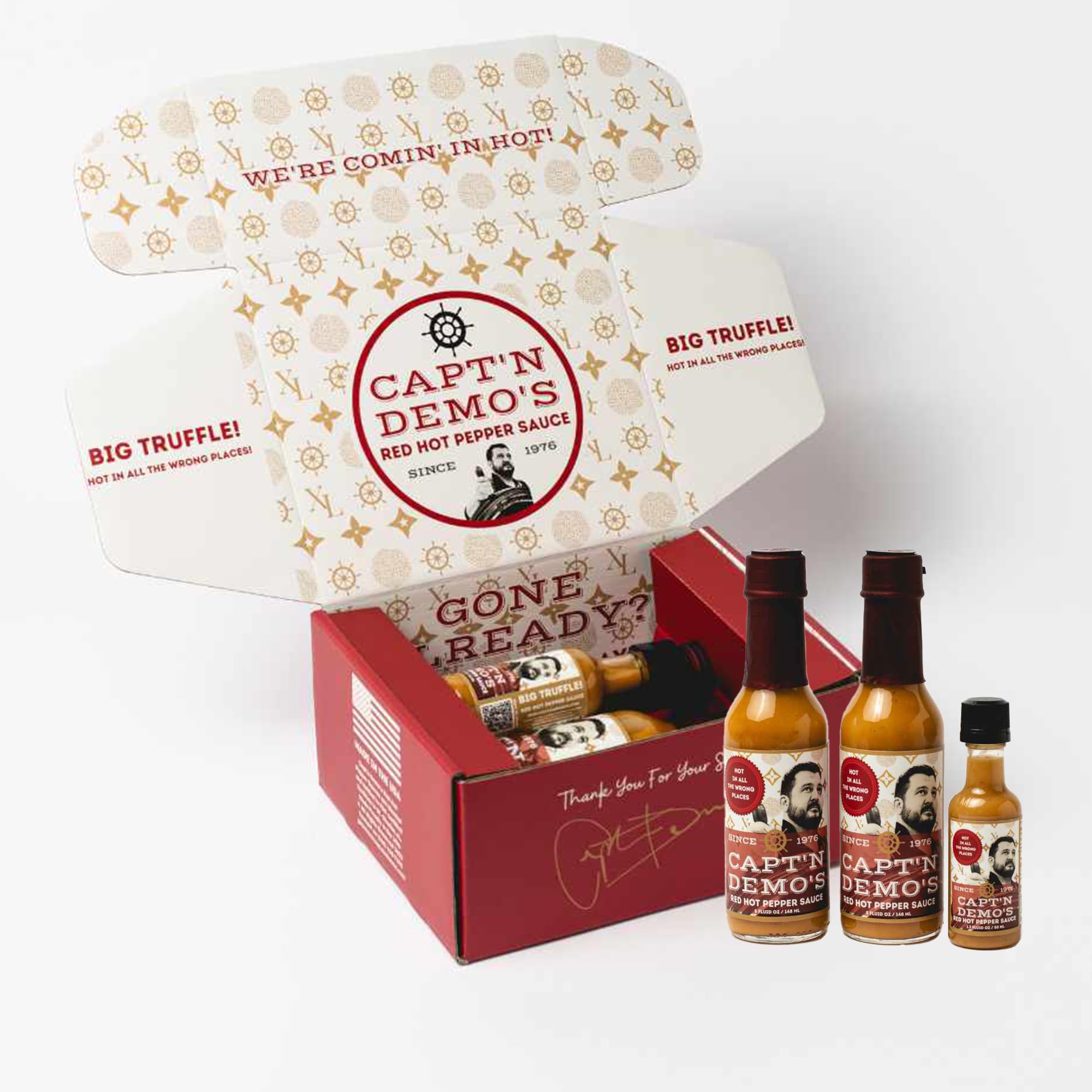 CAPTAIN DEMO's DOUBLE TRUFFLE Red Hot Pepper Sauce - 2 Bottle Pack with Free Travel Bottle | Gourmet Hot Sauce with Black & White Truffles | Perfect Garlic Flavor & Hot Honey Heat | Ideal for Pizza, Wings & Gourmet Cooking