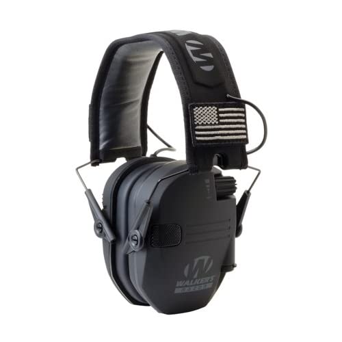 Walker's Razor Slim Electronic Shooting Earmuffs - Noise Cancelling Hearing Protection with Walkie Talkie & Safety Glasses Bundle for Hunting, Range Shooting & Outdoor Activities