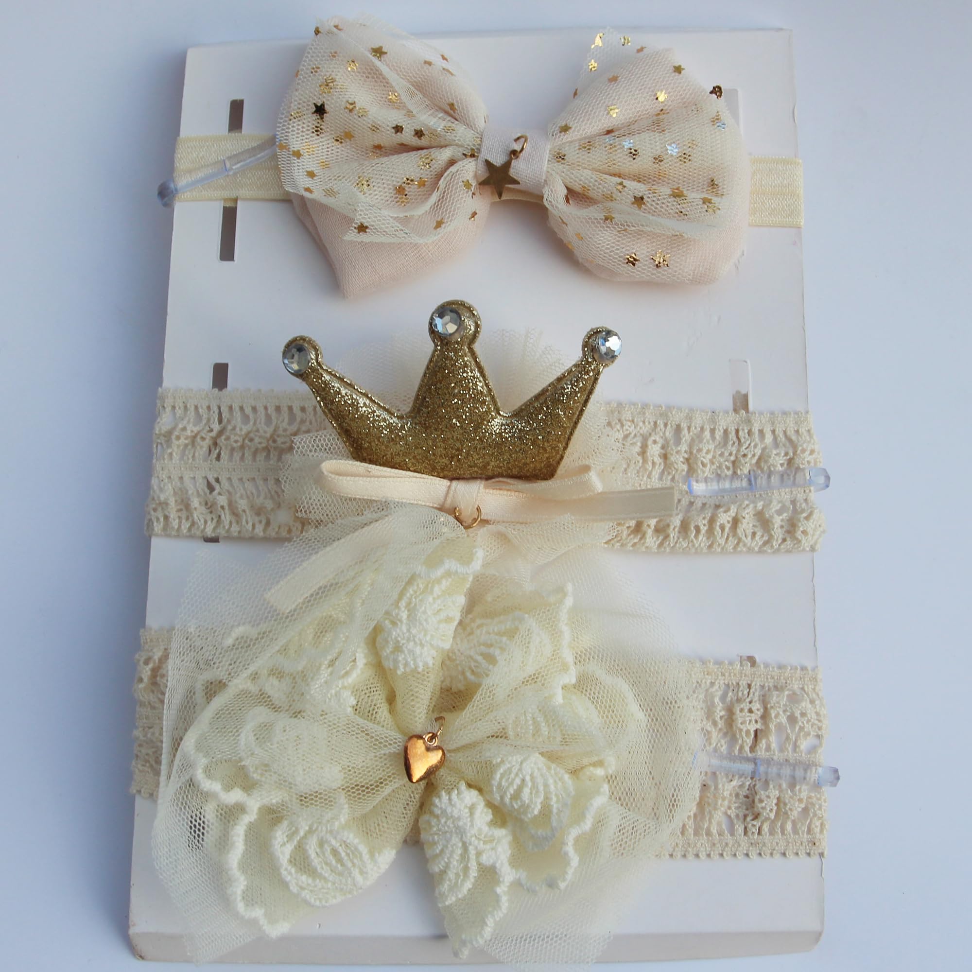 3 Pack Baby Girl Headbands with Gold Crown - Soft Stretch Newborn & Toddler Headbands with Flower Hair Accessories for Girls | Perfect for Birthday Parties, Photo Shoots & Everyday Wear