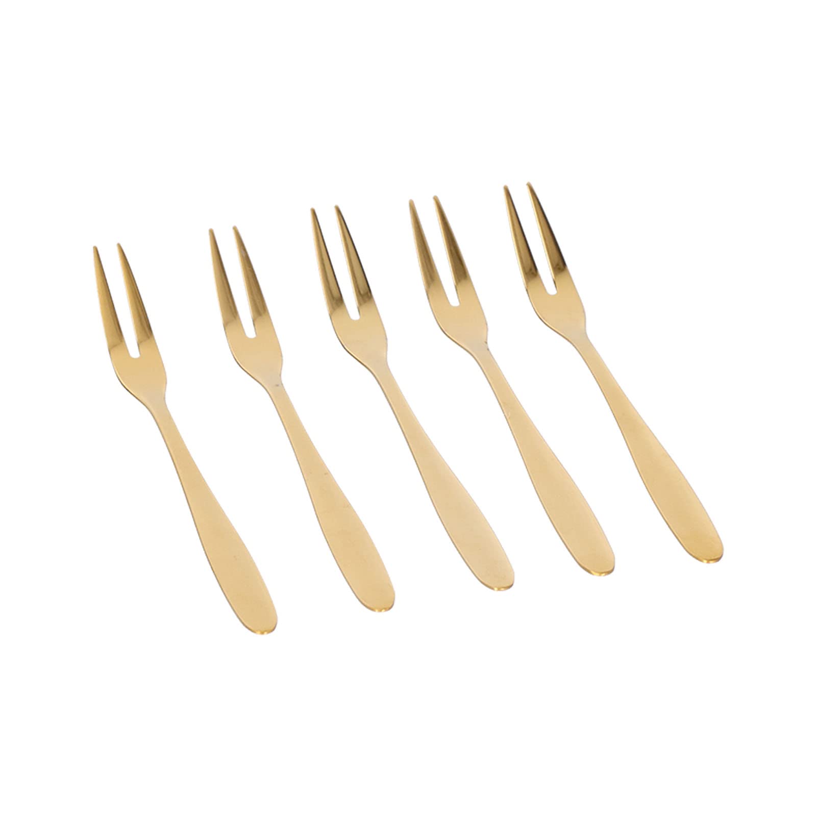 5-Piece Stainless Steel Mini Fruit Forks Set - Mirror Polished Small Dessert Forks for Salads, Cakes, Cocktails - Perfect for Parties, Birthdays, Family Gatherings & Restaurants (Gold)