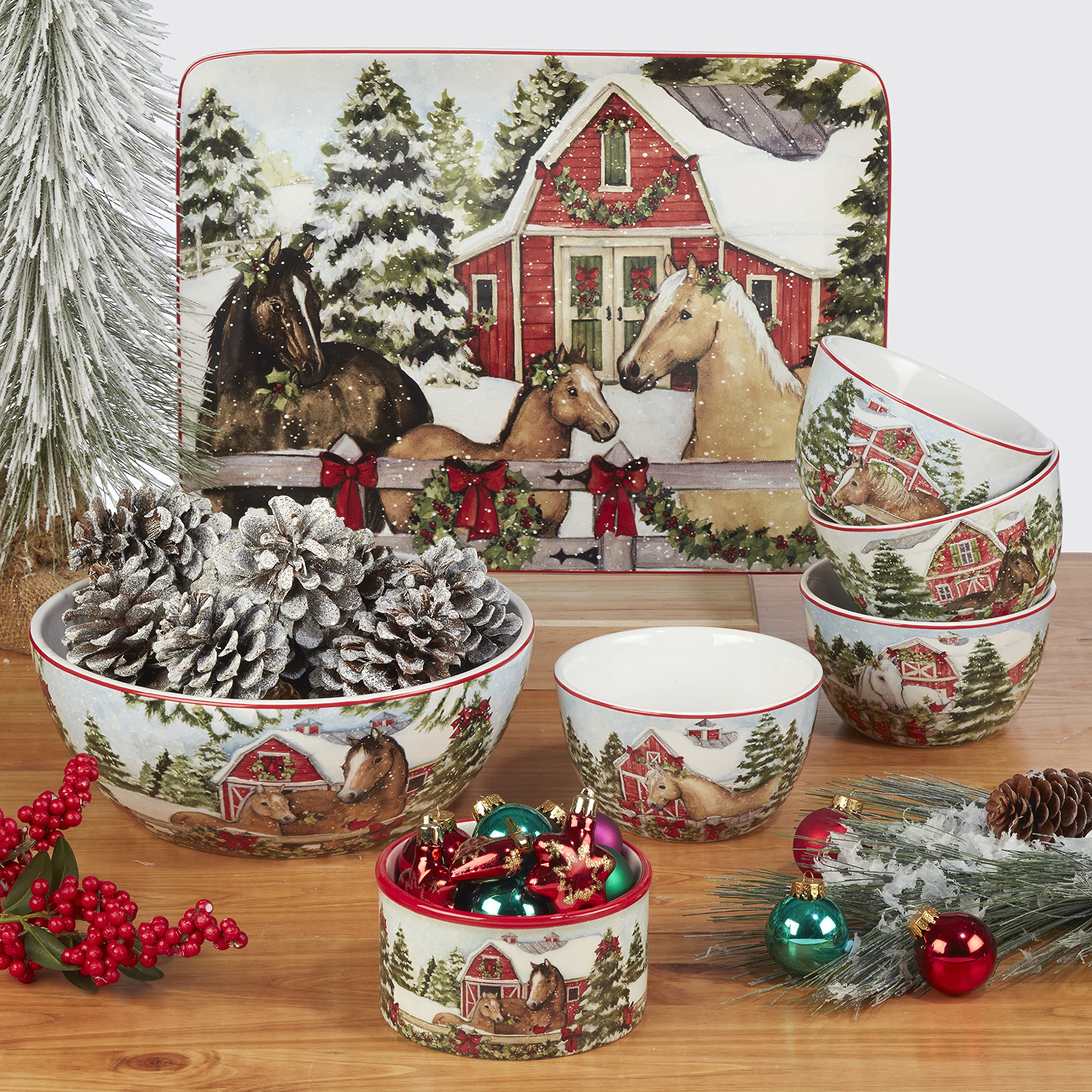 Certified International Homestead Christmas 6-Inch Canape Plates, Set of 4 - Colorful Small Appetizer Dishes for Holiday Parties, Luncheons & Snack Serving - Perfect for Christmas Entertaining, Dinnerware & Dessert Presentation