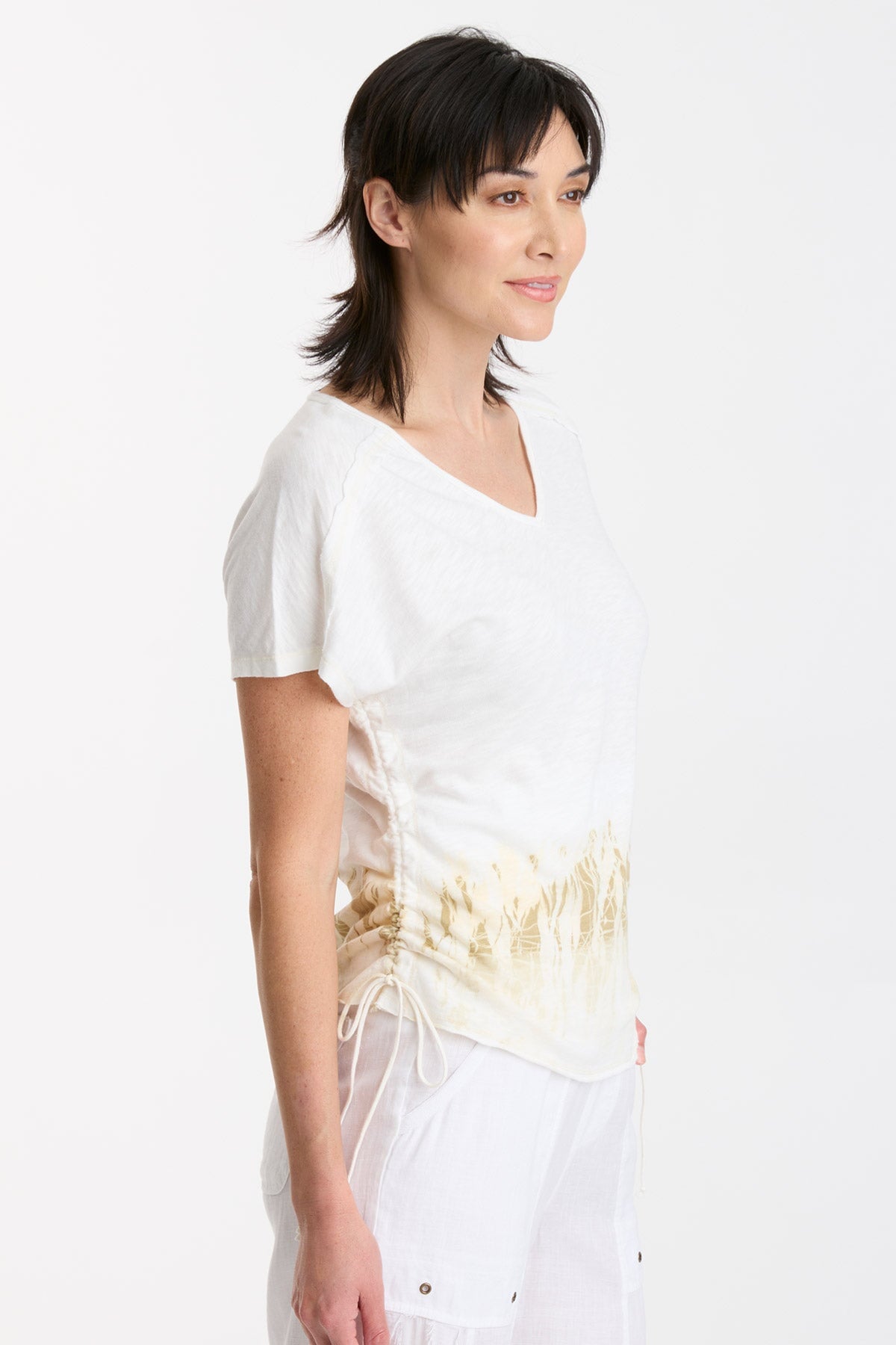 Diggory Cinched Cord V-Neck Jersey Tee for Women - Soft Stretchy Casual T-Shirt - Perfect for Everyday Wear, Layering & Outfits