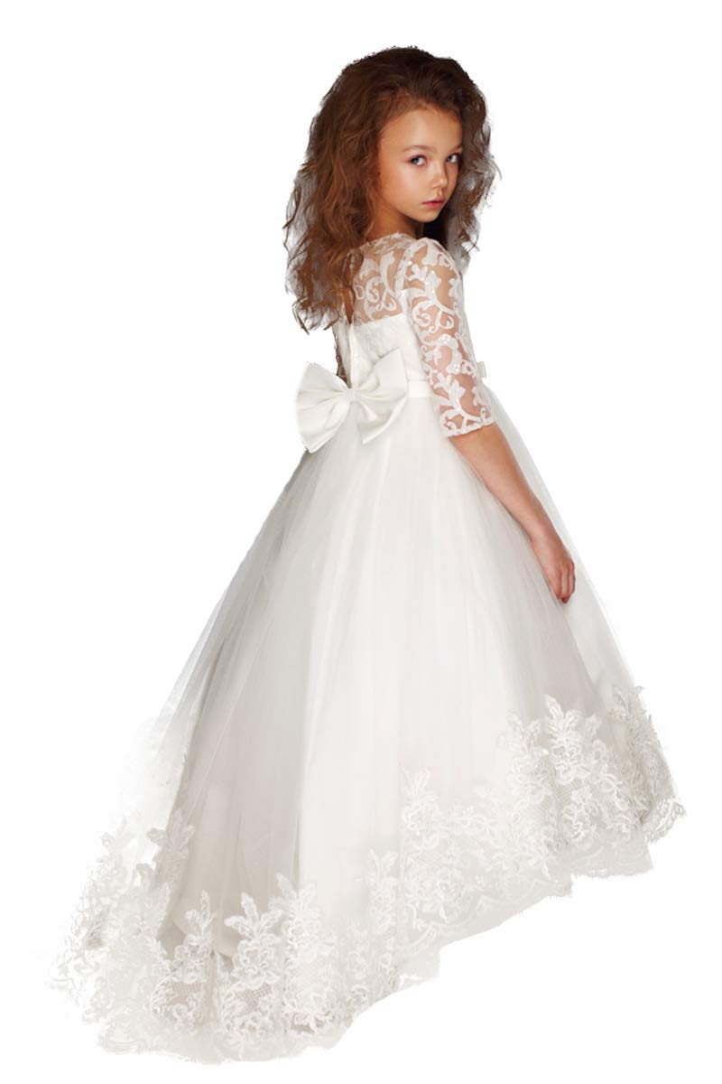 Petite Adele 327 White Hi-Low Lace Communion Dress for Girls - First Holy Communion, Baptism, Christening & Special Occasions