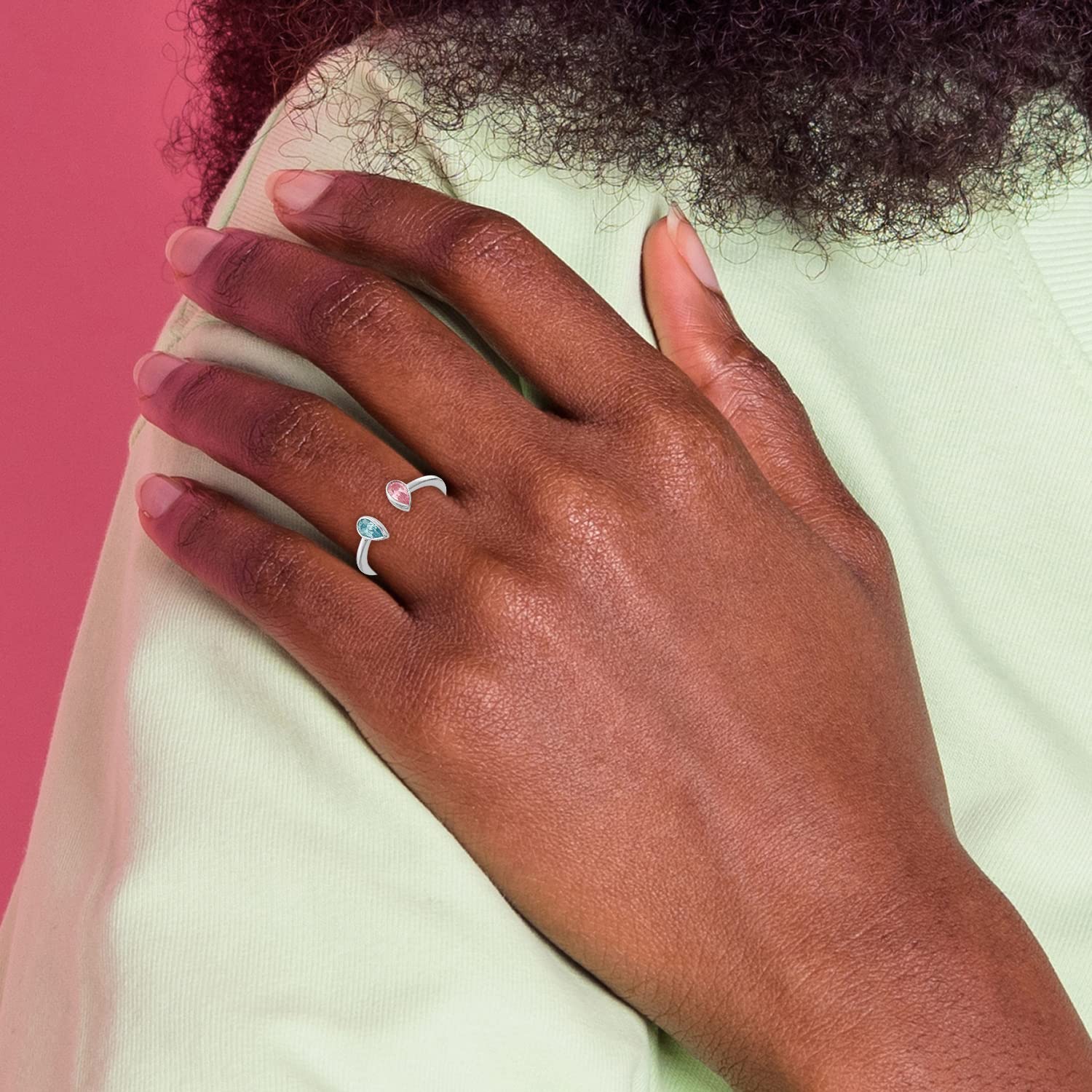 14K White Gold Blue Topaz and Pink Tourmaline Ring - Elegant Birthstone Jewelry for Women, Perfect for Anniversary, Engagement, or Gift Giving