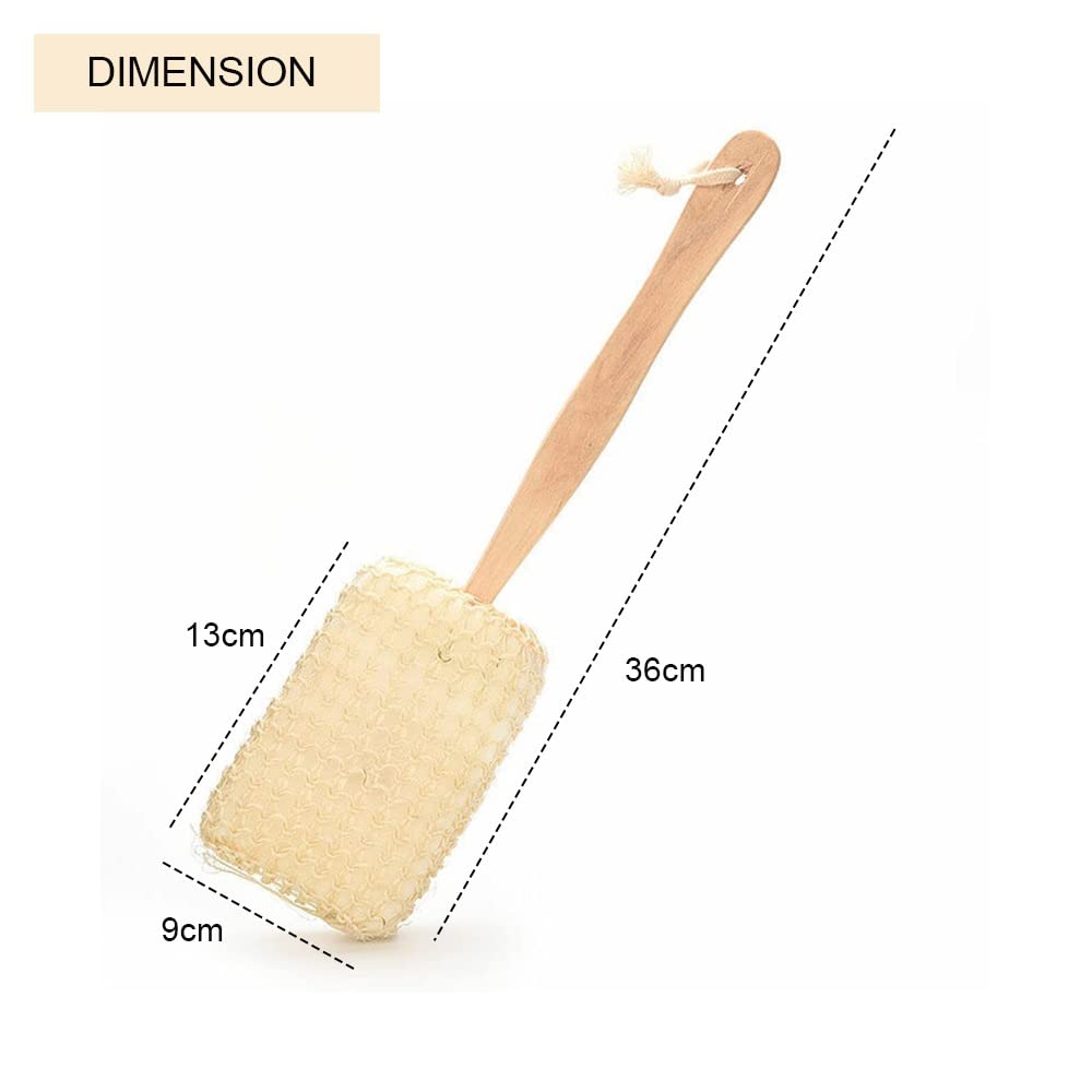 Natural Exfoliating Loofah Bath Brush with Long Wooden Handle - Unisex Back Scrubber & Shower Sponge for Deep Cleansing (Beige, 36x9x13) | Perfect for Exfoliating Dry Skin & Rejuvenating Spa Experience at Home