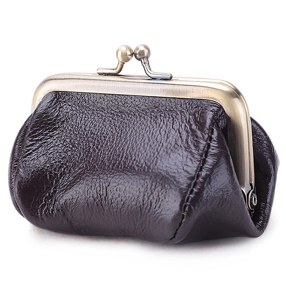 Genuine Leather Clutch Bag for Women - Kiss Lock Wallet Retro Coin Purse & Organizer - Elegant Small Handbag for Parties, Dating & Daily Use