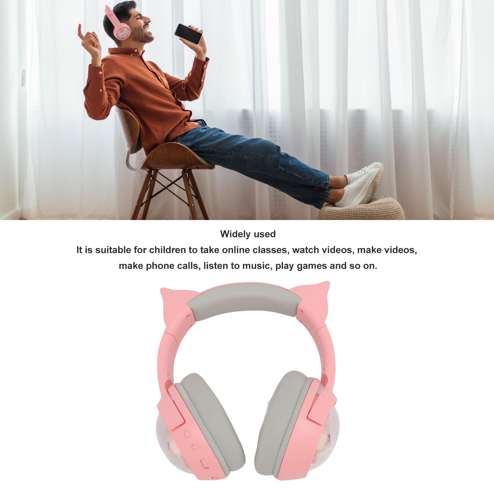 VBESTLIFE Wireless Cat Ear Headphones with RGB LED Lights - Bluetooth Over-Ear Gaming Headset for PC, Laptop, Smartphone - Perfect for Gaming, Music, and Cosplay (Gifts for Boys & Girls)