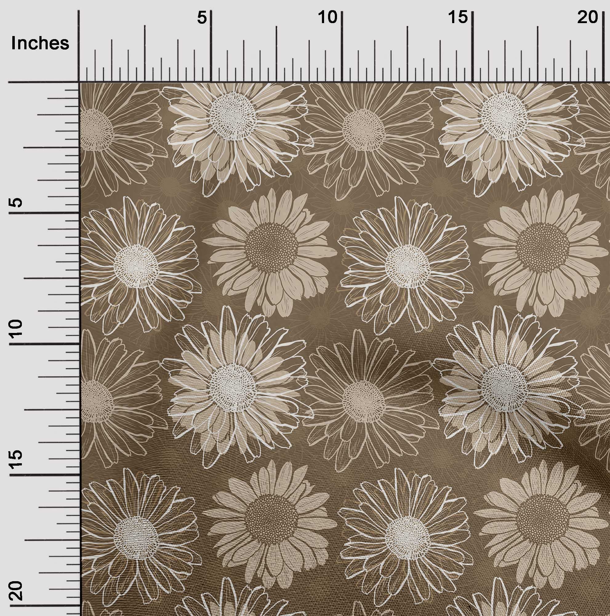 oneOone Polyester Spandex Tawny Brown Floral Print Fabric - 56 Inch Wide for DIY Clothing, Quilting & Home Decor Projects | Soft Stretch Material for Dresses, Curtains & Crafting