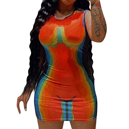Women's Sleeveless 3D Print Casual Midi Dress - O Neck Summer Flowy Dress in Red (Size S) | Perfect for Beach Vacations, Date Nights & Casual Outings