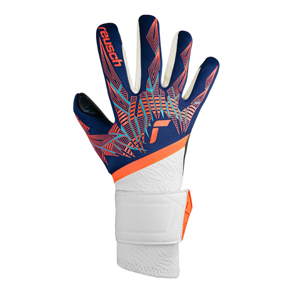 Reusch Pure Contact Fusion GK Gloves - Professional Goalkeeper Gloves for Soccer, Football - Blue/Orange/Black - Perfect for Training, Matches, and Outdoor Sports