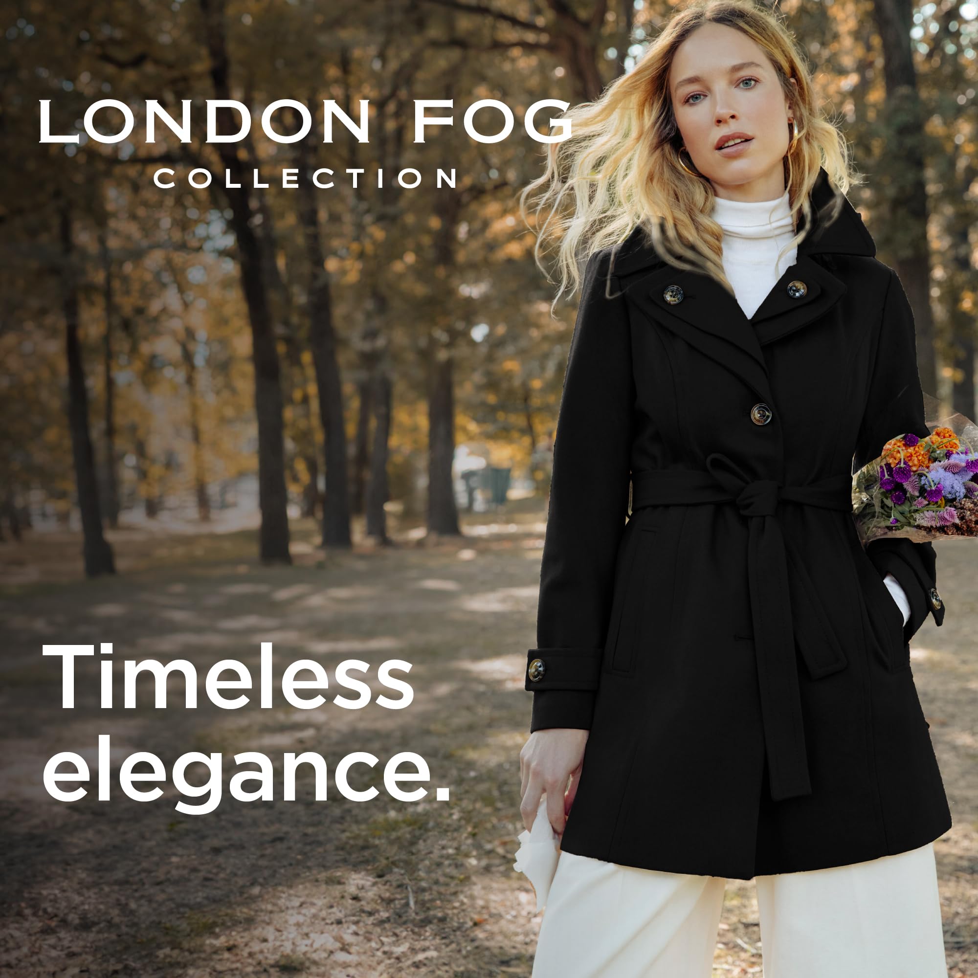 London Fog Women's Double Lapel Wool Coat with Belt - Knee Length Button Front Trench Coat for Fall & Winter Fashion, Office Wear & Outdoor Activities