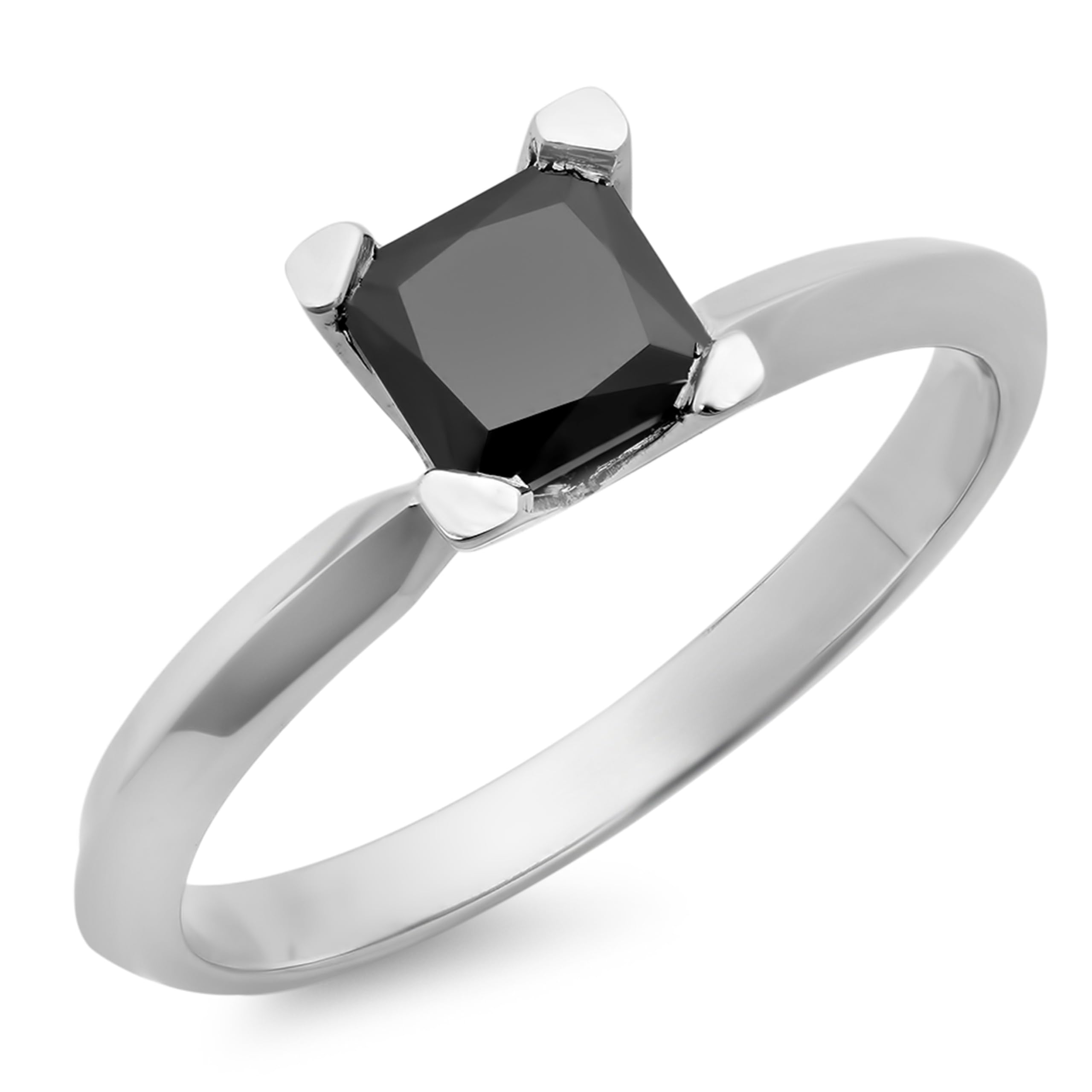 0.25 Carat Princess Cut Black Diamond Solitaire Engagement Ring for Women - 925 Sterling Silver Wedding Band, Promise Ring, Anniversary Gift - Perfect for Proposals, Valentines Day & Special Occasions