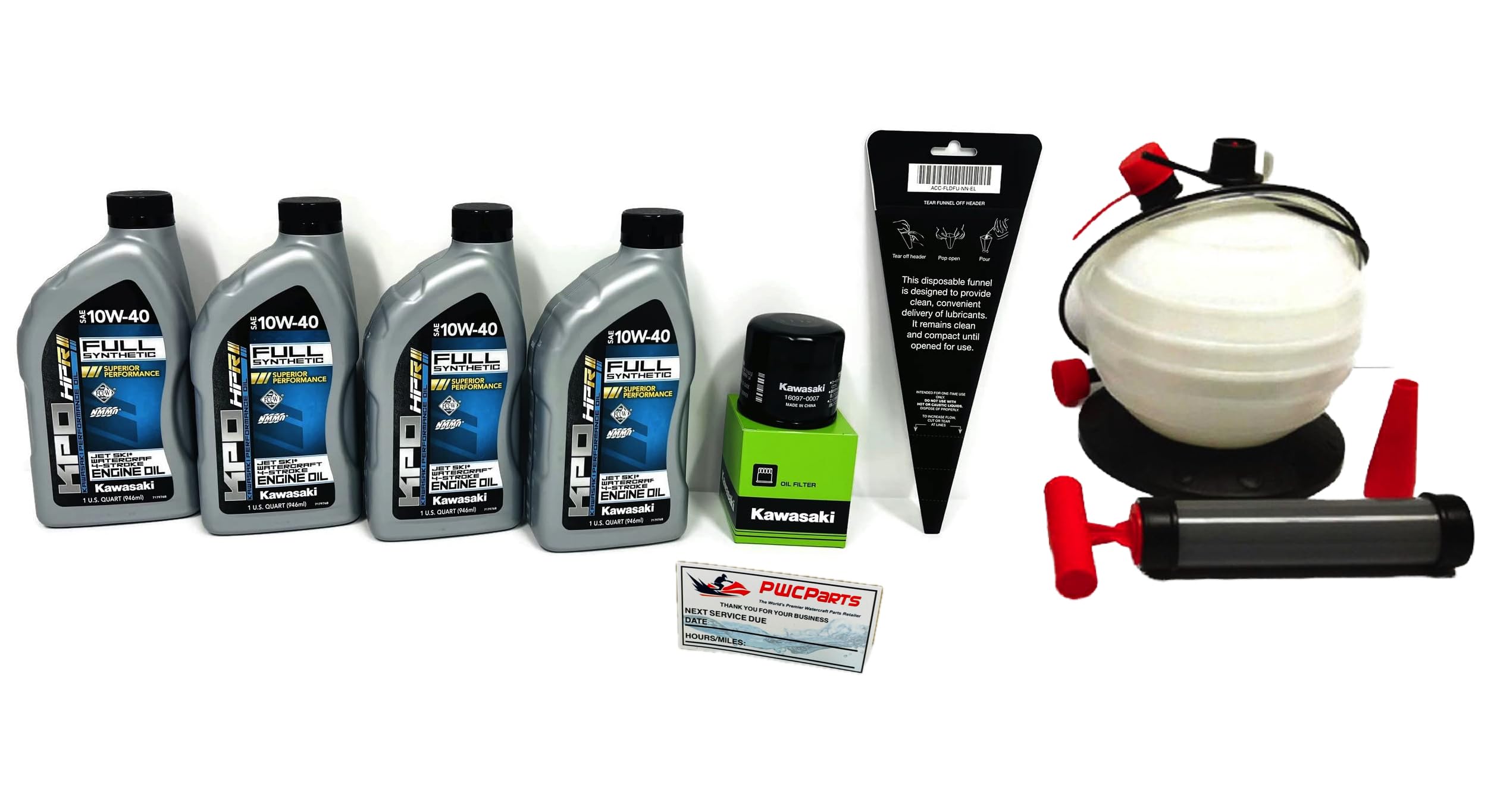 KAWASAKI Jet Ski Oil Change Kit with OEM Filter for 2011-2019 STX-15F Models (16097-0007, W61020-203A) - Full Synthetic Oil & Fluid Extractor Pump - Perfect for Routine Maintenance and Watercraft Performance Enhancement