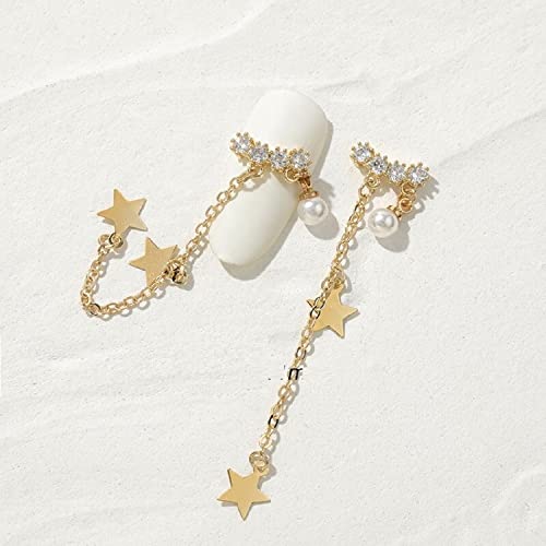 Luxury Zircon Crystal Rhinestones for Nail Art - 2PCS Alloy Gold Nail Decorations with Fashion Chains & Tassel Jewelry Ornaments (143-3) | Perfect for DIY Nail Designs, Bridal Manicures, and Party Glam Looks