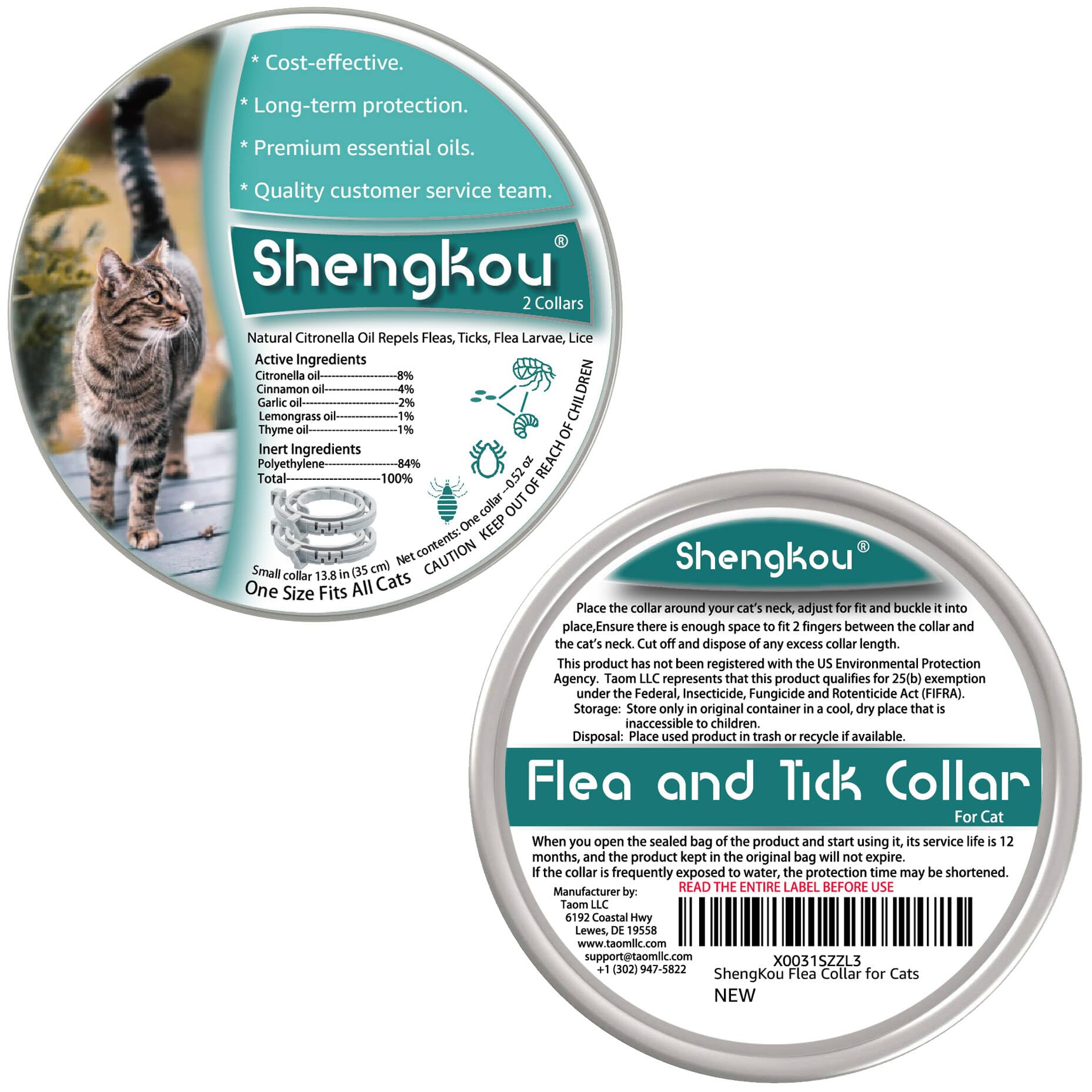 **Natural Flea and Tick Collar for Cats - 12-Month Protection, Waterproof & Safe for Kittens, Made with Premium Plant Oils (Includes Free Comb & Tweezers) - 2 Pack, 13.8 in - Perfect for Indoor & Outdoor Cats**