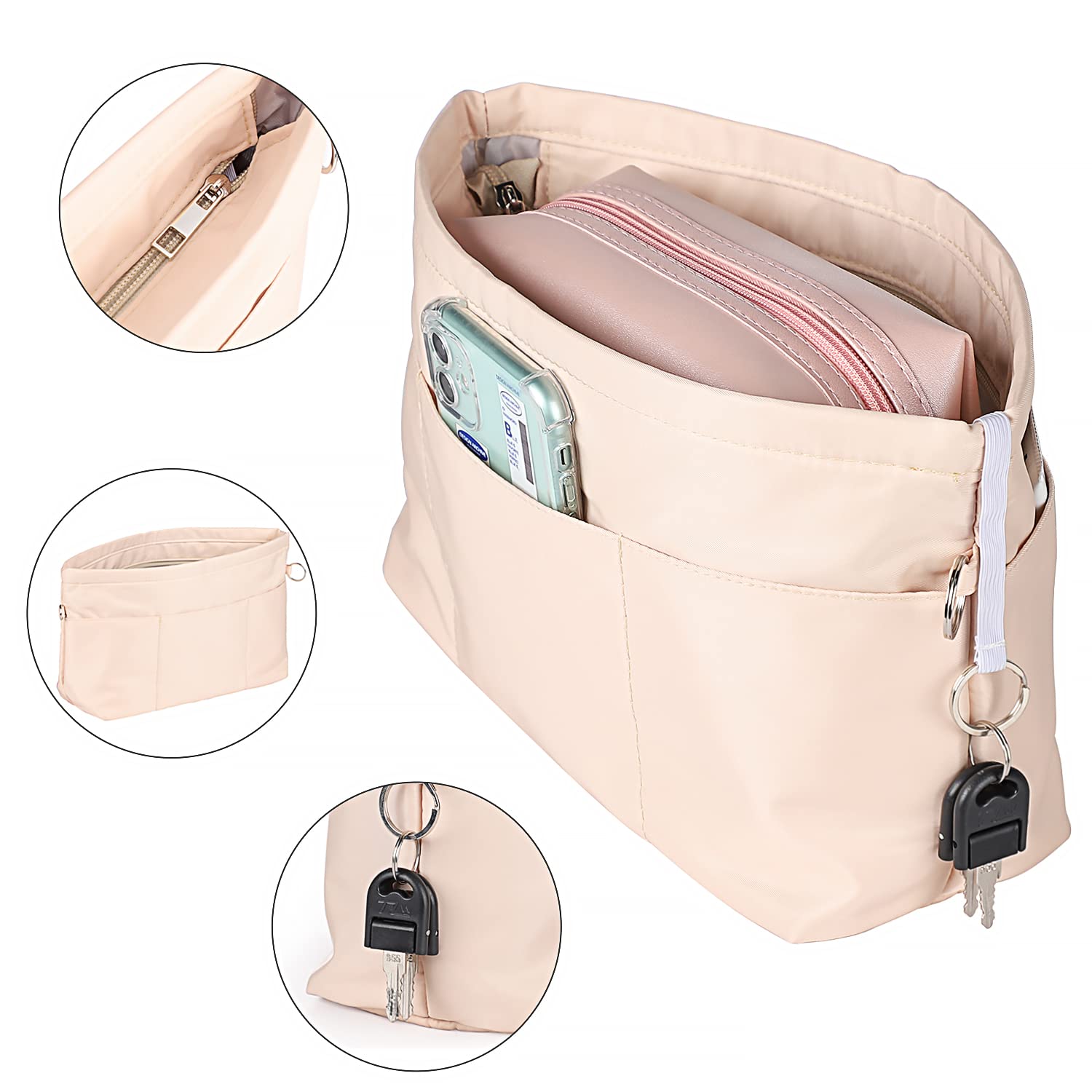 Sightor Nylon Handbag Organizer Insert - Large Beige Purse Organizer for Tote Bags | Perfect for Travel, Work & Everyday Use to Keep Essentials Neat & Accessible