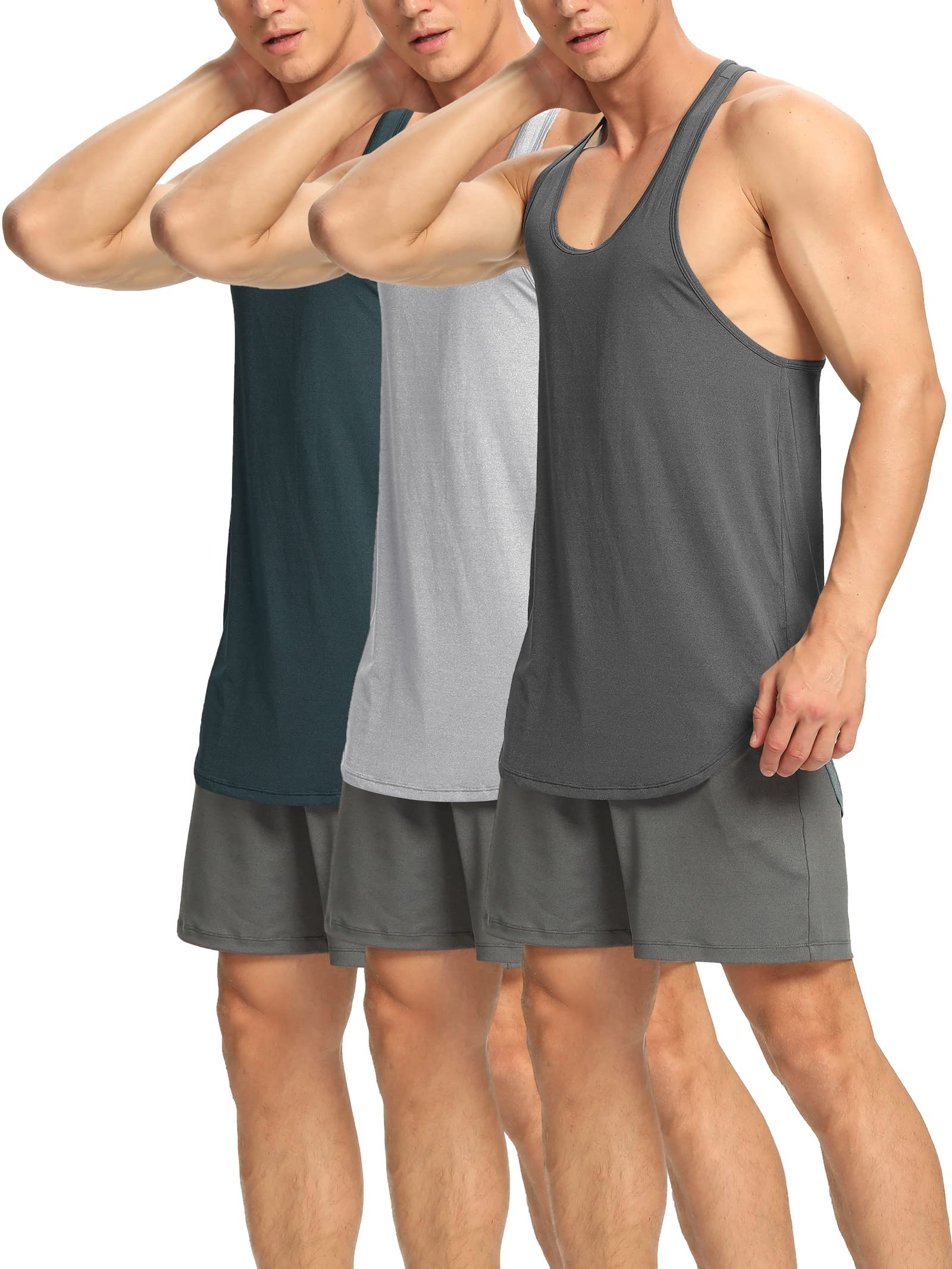 Men's 3 Pack Dry Fit Tank Tops - Razorback Y-Back Gym Shirts with Curved Hem for Workout & Athletic Training | Muscle Building & Summer Fitness Apparel