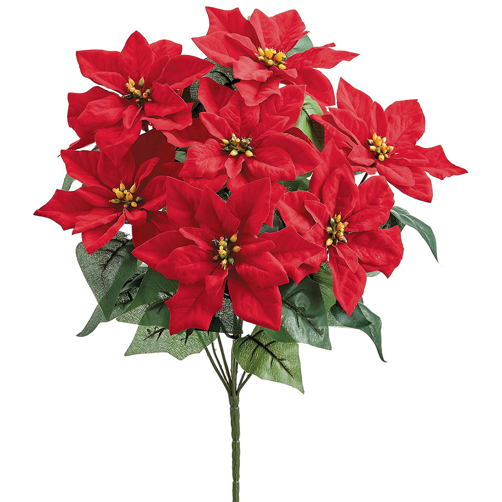 17 Mini Silk Poinsettia Flower Bush Red (Pack of 6) - Artificial Christmas Flowers for Holiday Decorations, Table Centerpieces, Wreaths, and Festive Home Decor
