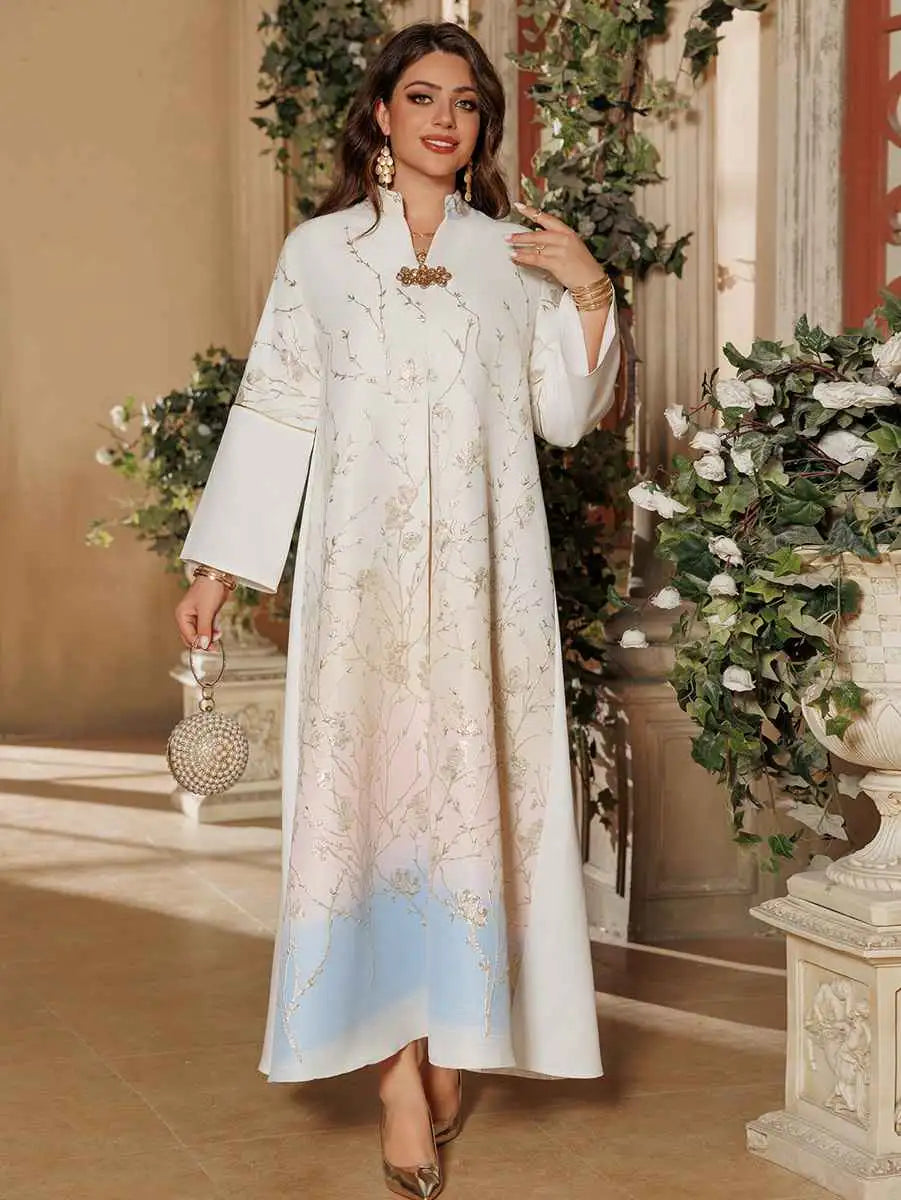 Elegant Eid Gradient Jacquard Kaftan Dress for Muslim Women - Modest Jalabiya Abaya for Prayer, Parties & Special Occasions