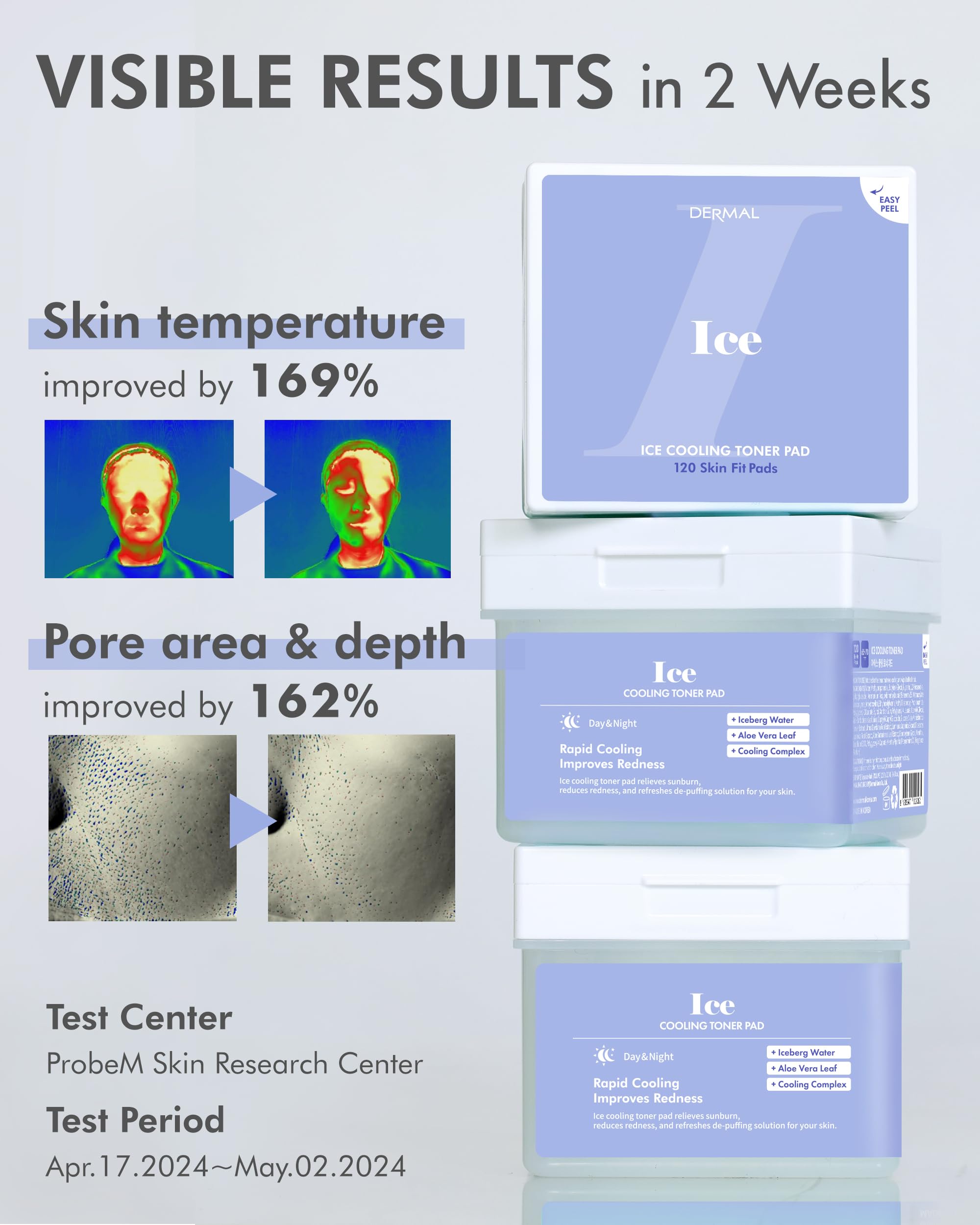Dermal Apple Peeling Toner Pads & Ice Cooling Toner Pads Bundle - Exfoliating & Soothing Facial Treatment for Glowing Skin - Perfect for Daily Skincare Routine & Post-Sun Care