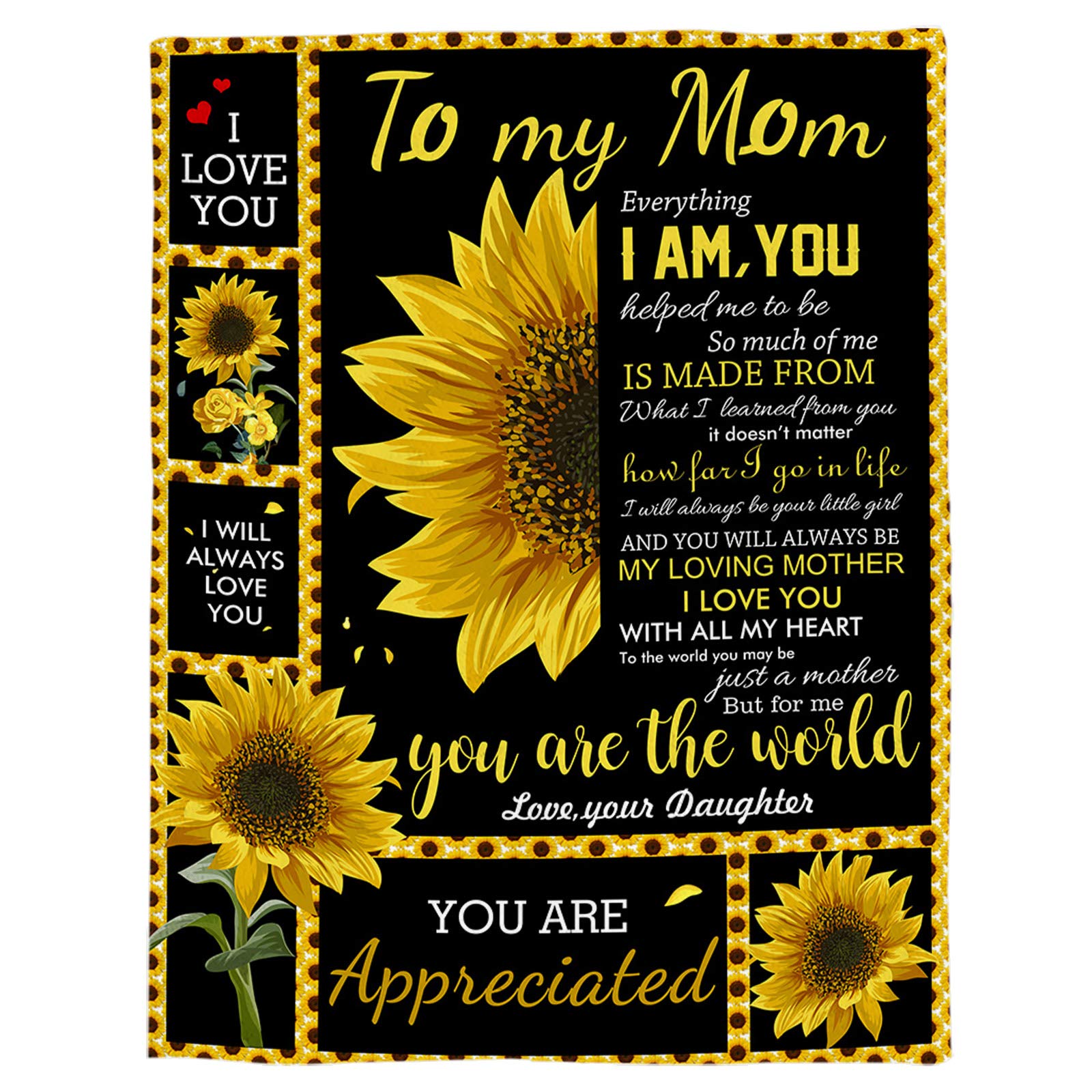 Sunflower Fleece Throw Blanket for Mom - Soft Plush Microfiber Blanket 40x50 Inch - Lightweight Cozy Blanket for Couch, Bed, Travel, Picnic & Camping - All Seasons Gift for Mother's Day, Birthday & Christmas