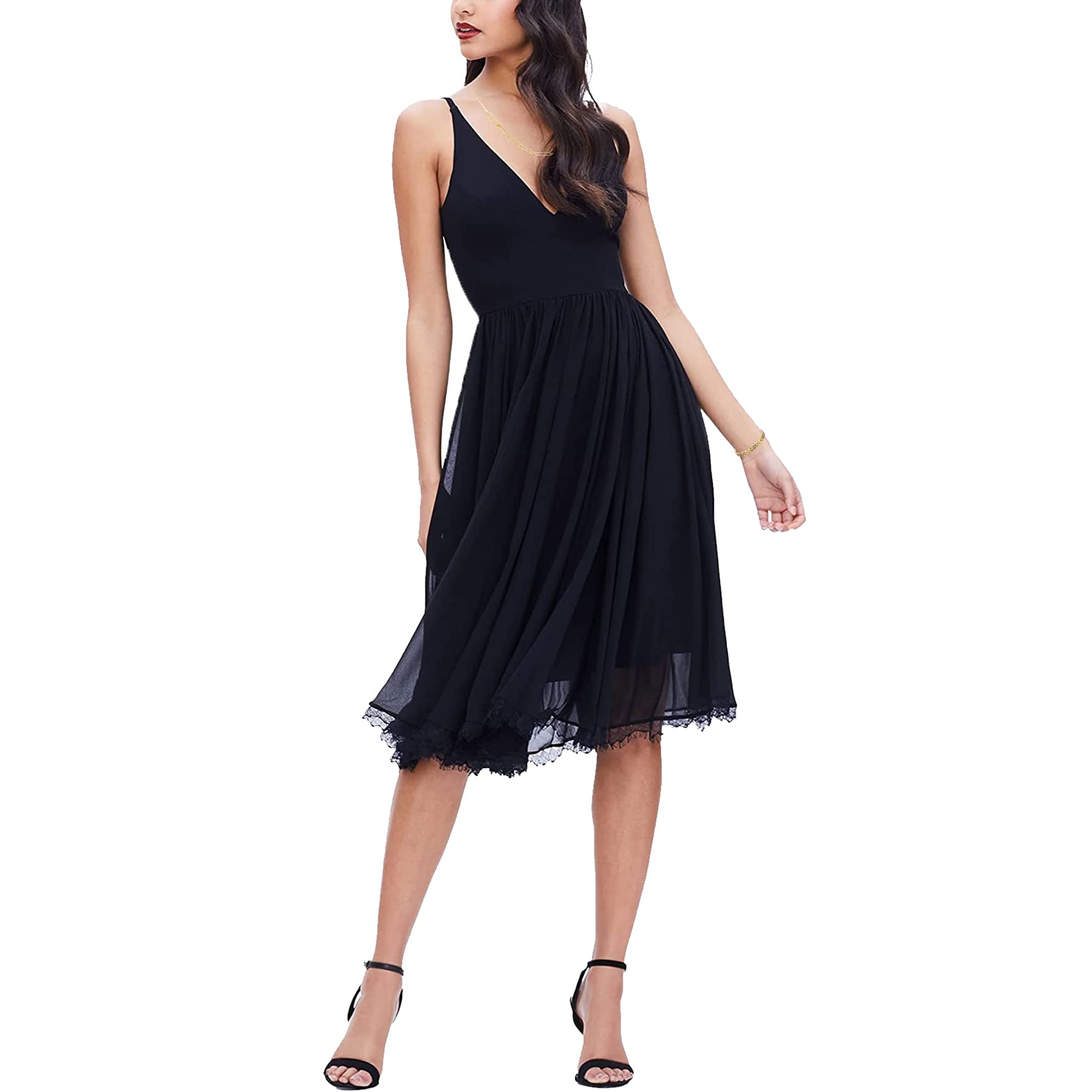 BIGSPCE Women's Summer Sexy Slim Fit Midi Dress - Deep V Neck Sleeveless Flared Slip Dress for Beach Party, Date Night & Vacation Outfits