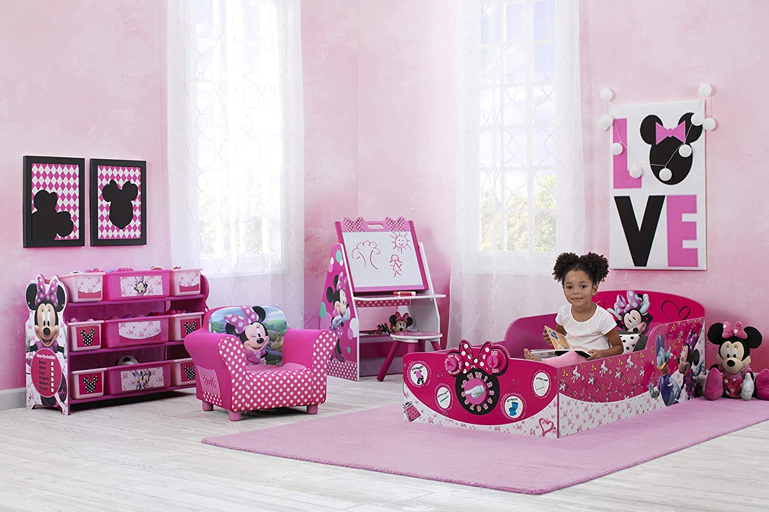 Delta Children Disney Minnie Mouse Interactive Wood Toddler Bed with Serta Perfect Slumber Dual-Sided Mattress - Recycled Fiber Core Toddler Bed Set for Girls' Room | Nursery Furniture for Toddlers 2-5 Years Old