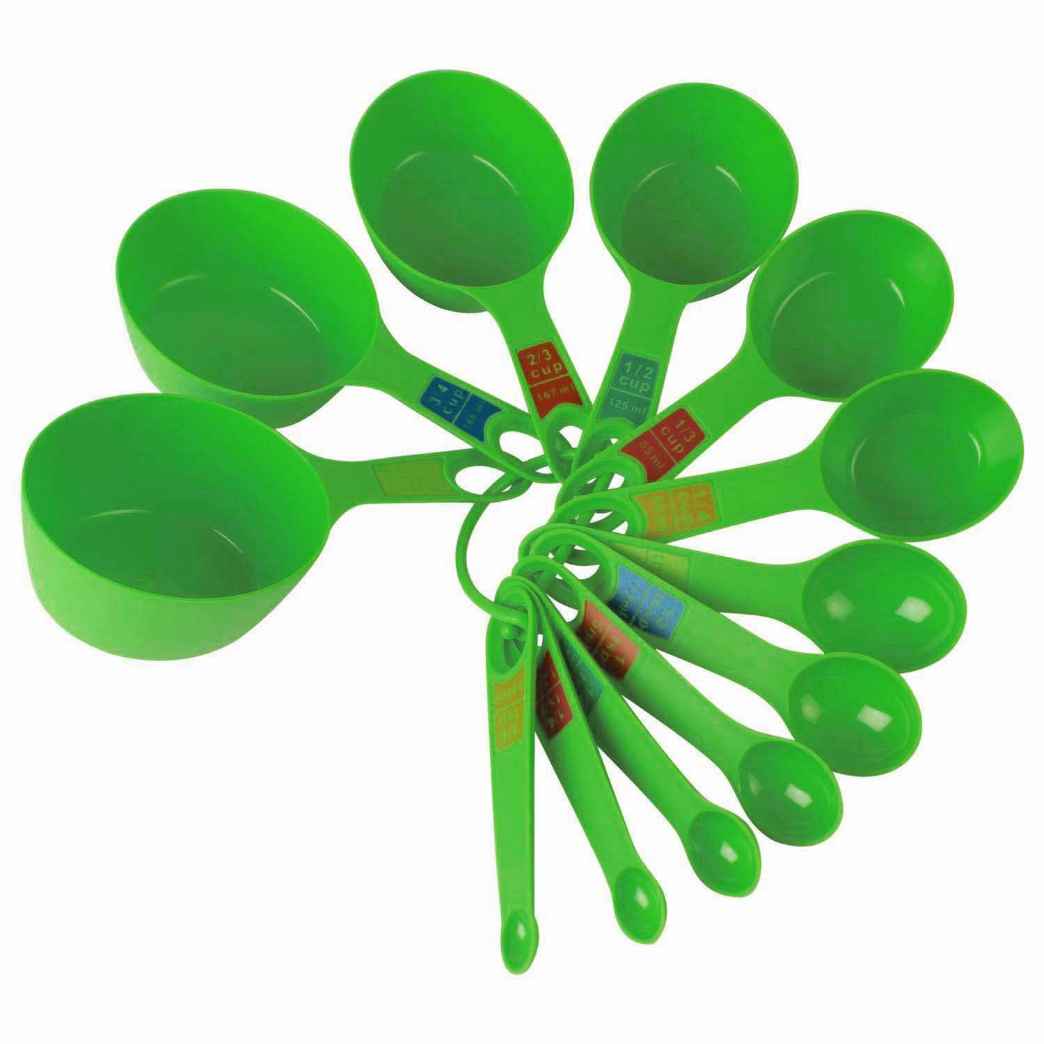 12-Piece SWAB Plastic Measuring Cups and Spoon Set with Ring Holder - Green | Essential Kitchen Tools for Baking, Cooking & Meal Prep | Dishwasher Safe & Durable