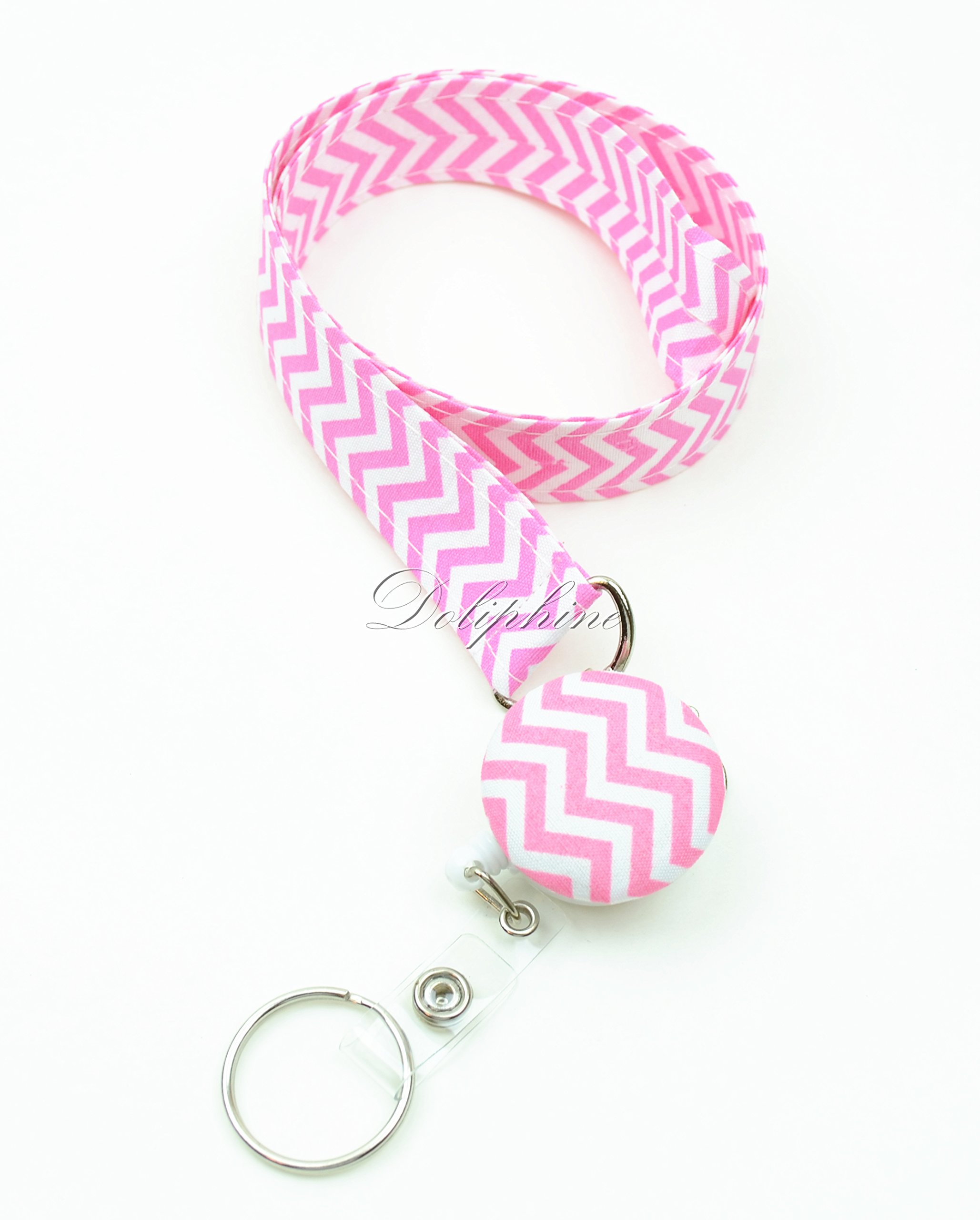 Retractable Lanyard for Keys & ID - Pink Wave Fabric Neck Strap for Work & Events