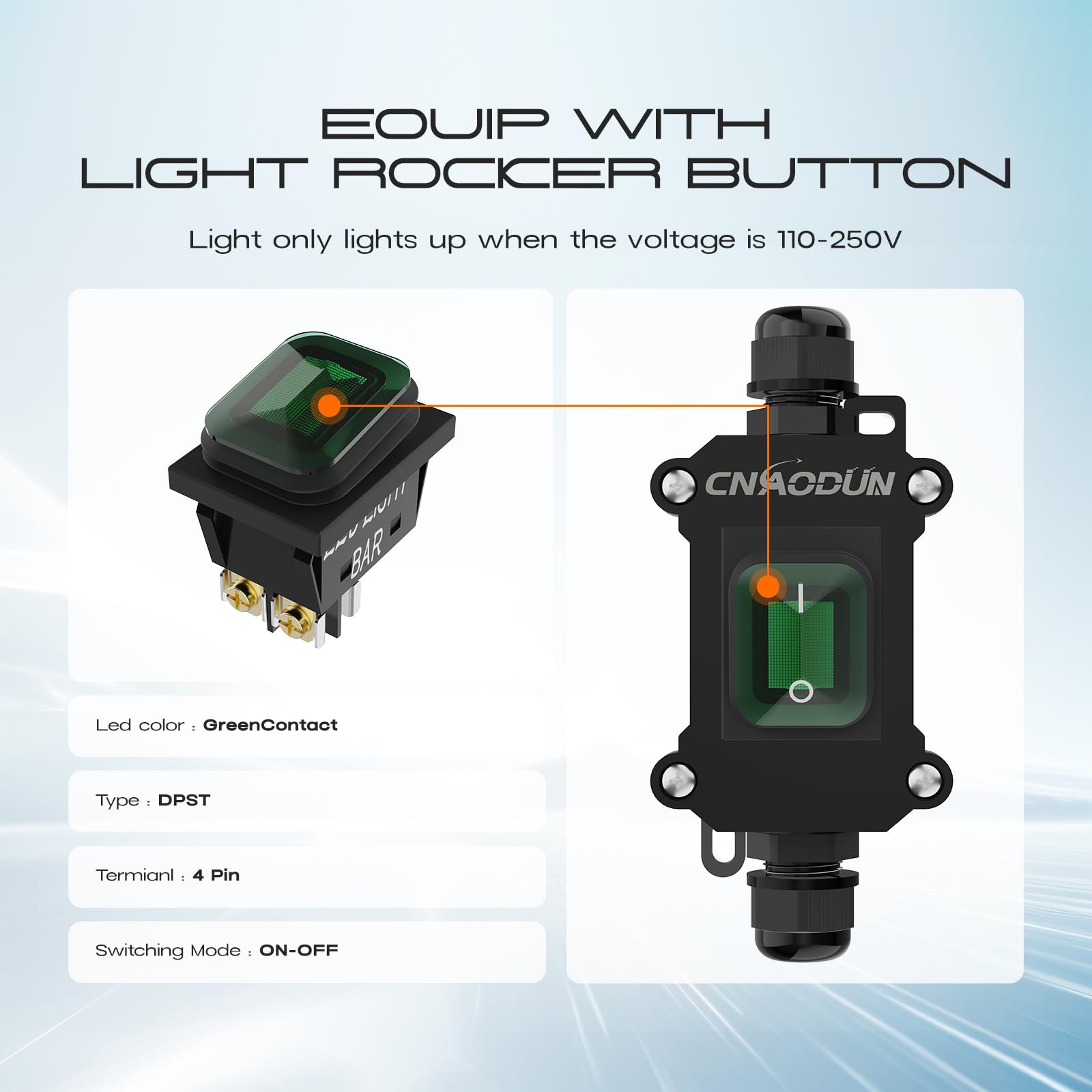 20A-125V 16A-250V AC Waterproof Rocker Switch with Green LED Light, DPST Double Outlet Toggle Switch, IP66 Rated for Outdoor Use - Perfect for Marine, RV, and Industrial Electrical Applications