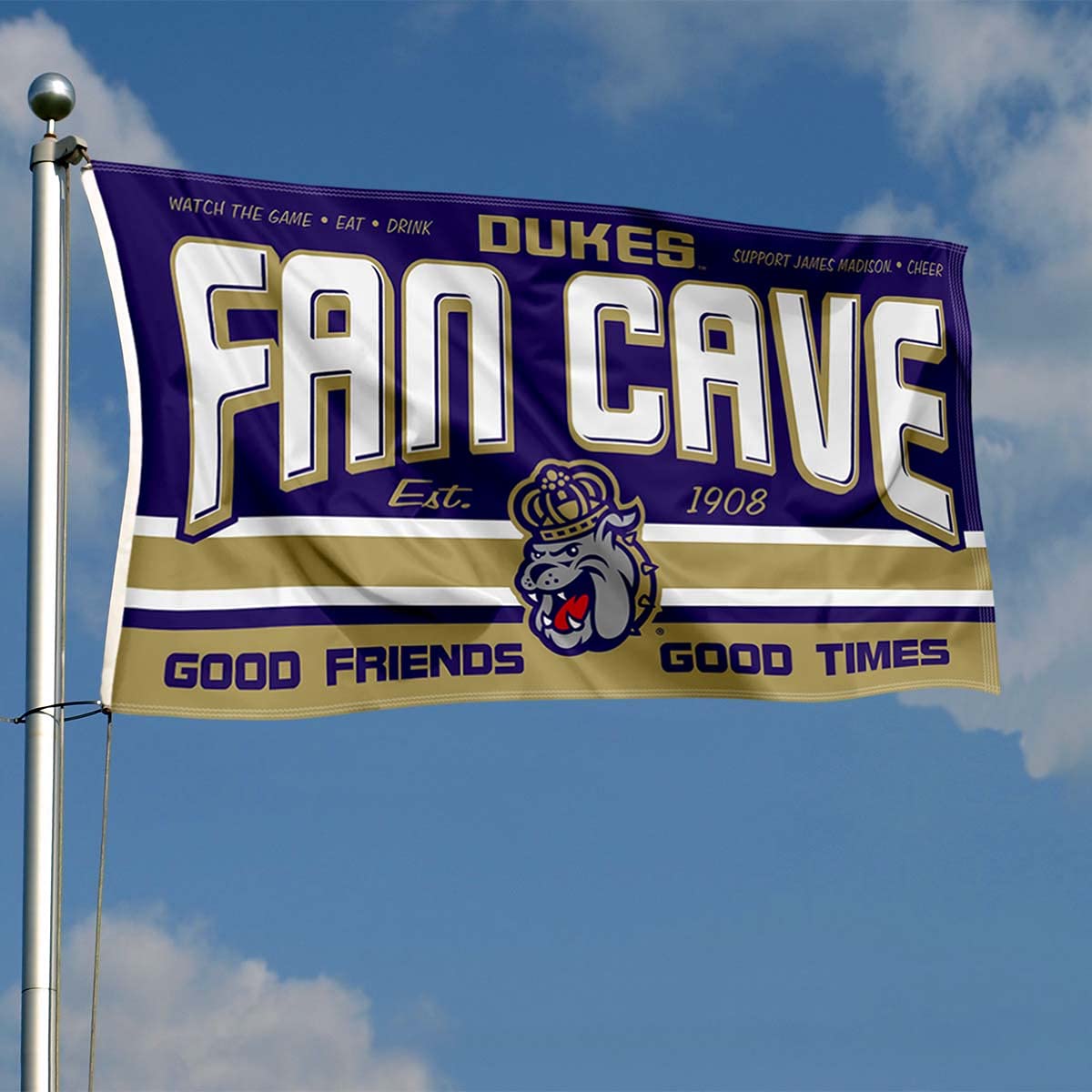 James Madison Dukes Fan Man Cave Banner Flag - College Sports Decor for Game Room, Tailgate Party & Home Office - Durable Polyester with Grommets for Indoor/Outdoor Use