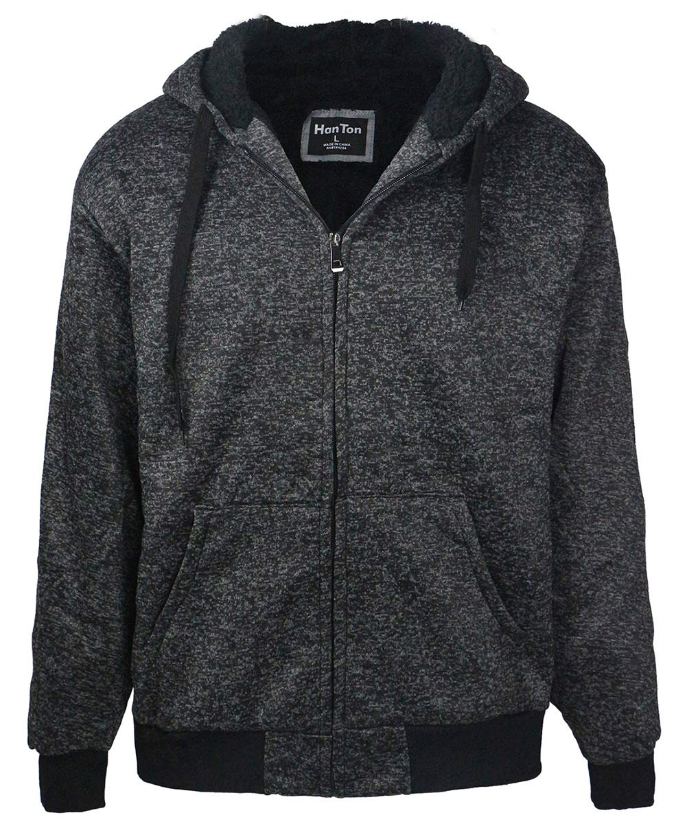 Men's Sherpa Lined Zip Up Hoodie Jacket - Thermal Full Zip Fleece Sweatshirt with Hood - Warm Winter Outerwear for Casual Wear, Outdoor Activities & Layering