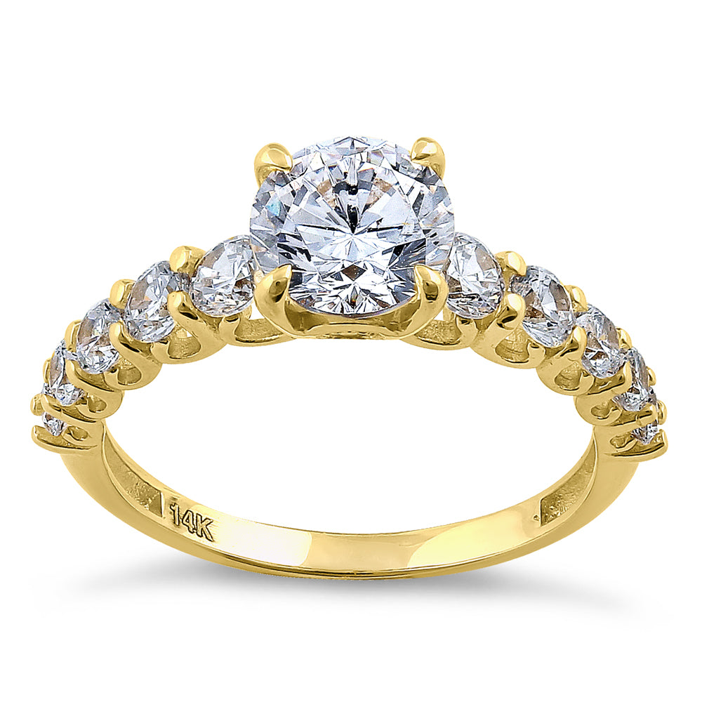 14K Solid Yellow Gold Round Cut Cubic Zirconia Engagement Ring for Women - Elegant & Timeless Wedding Band, Perfect for Proposals, Anniversaries, and Special Occasions
