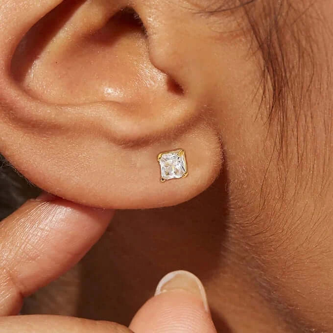 18K Gold Plated Tiny Cubic Zirconia Stud Earrings for Women - Hypoallergenic CZ Earrings for Daily Wear, Gift Giving & Special Occasions | JDE758