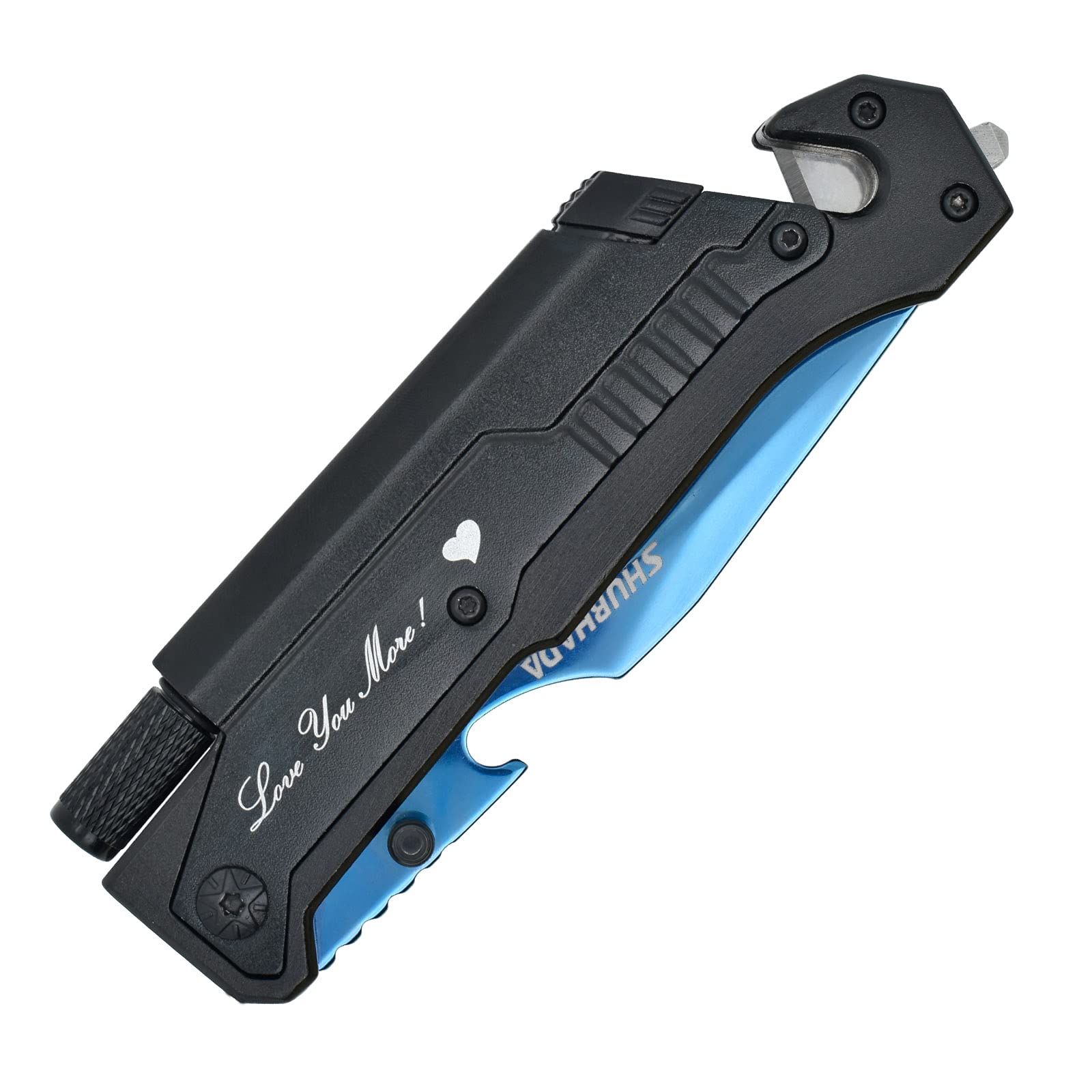 Blue Titanium Multi-Tool Pocket Knife - 12-in-1 Survival Knife with LED Light, Fire Starter, Seatbelt Cutter, Glass Breaker & Bottle Opener | Perfect Father's Gift, Camping, Hiking & Emergency Preparedness