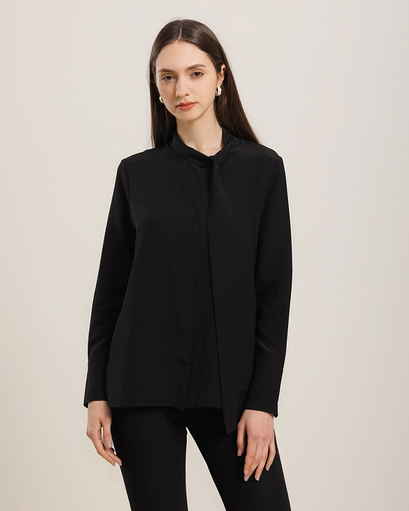Elegant Silk Bow Tie Blouse for Women - Formal & Office Wear - Perfect for Business Meetings, Weddings & Special Occasions