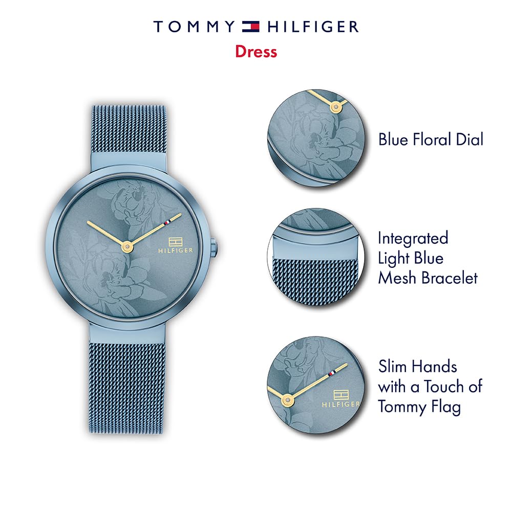 Tommy Hilfiger Women's Blue Stainless Steel Mesh Bracelet Analog Quartz Watch 1782470 | Elegant & Stylish for Work, Parties & Everyday Wear