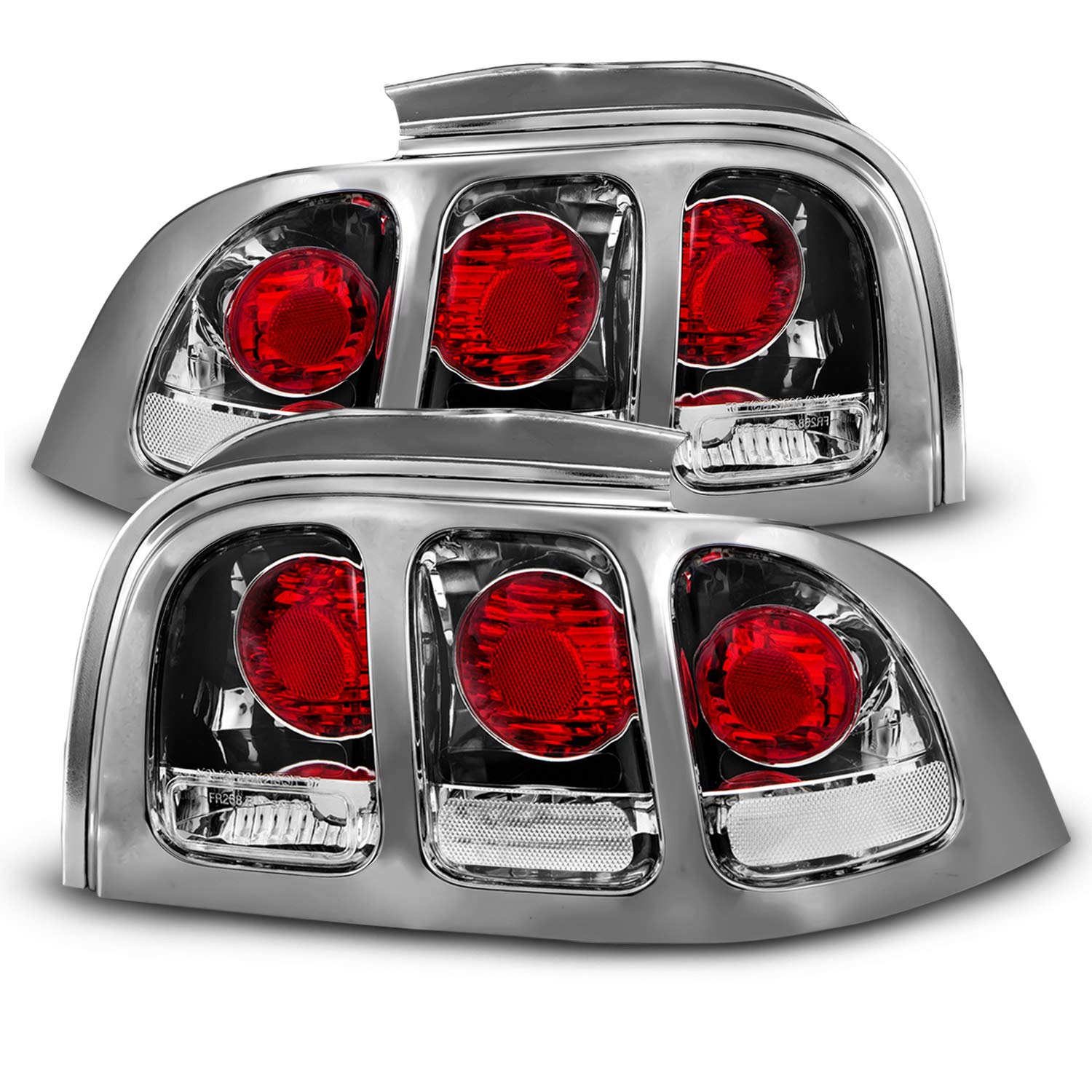 1994-1998 Ford Mustang Clear Chrome Taillights Replacement Set - Pair for Passenger & Driver Side | Enhances Visibility & Style for Night Driving & Car Shows